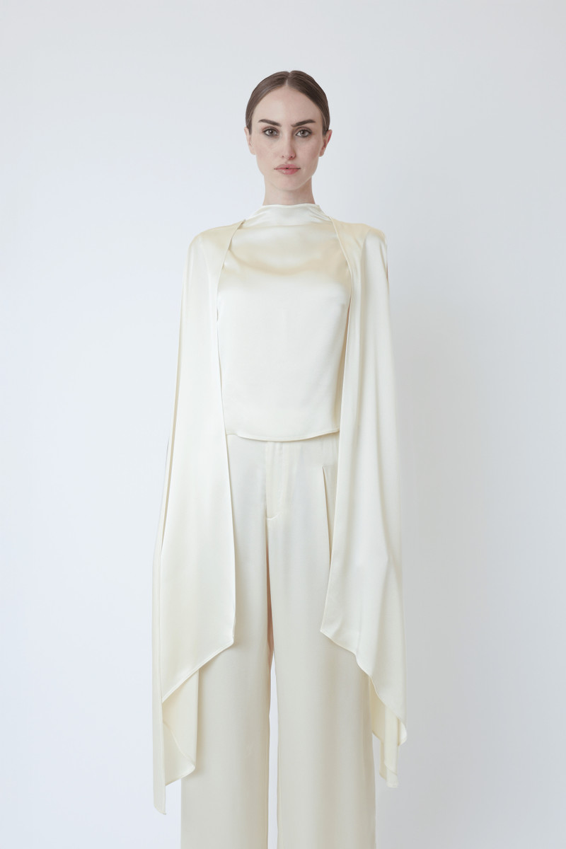 LAPOINTE Satin Cape Sleeve Top outlook