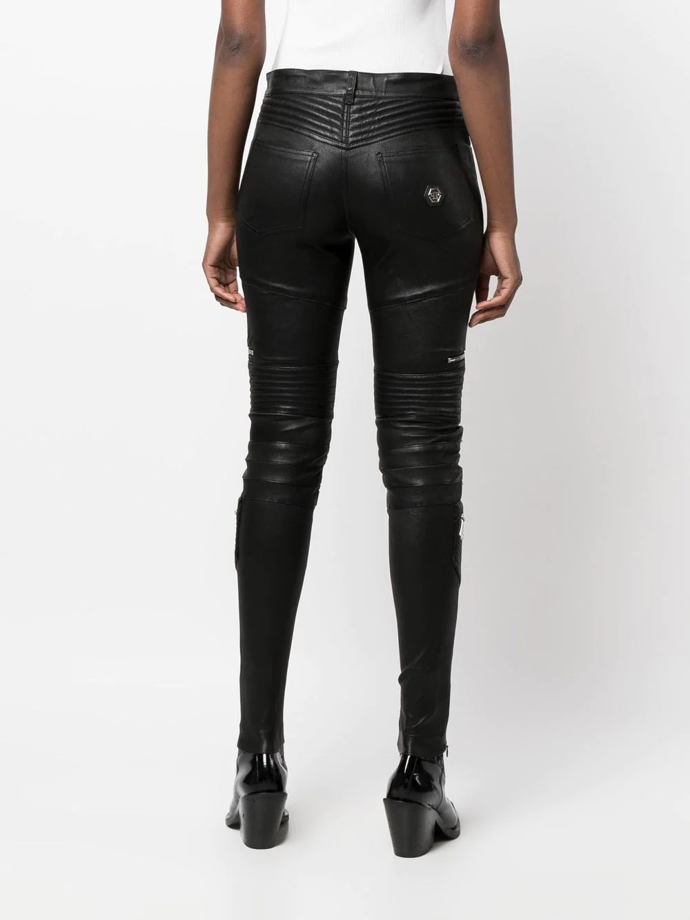 lambskin skinny-fit zipped trousers - 4