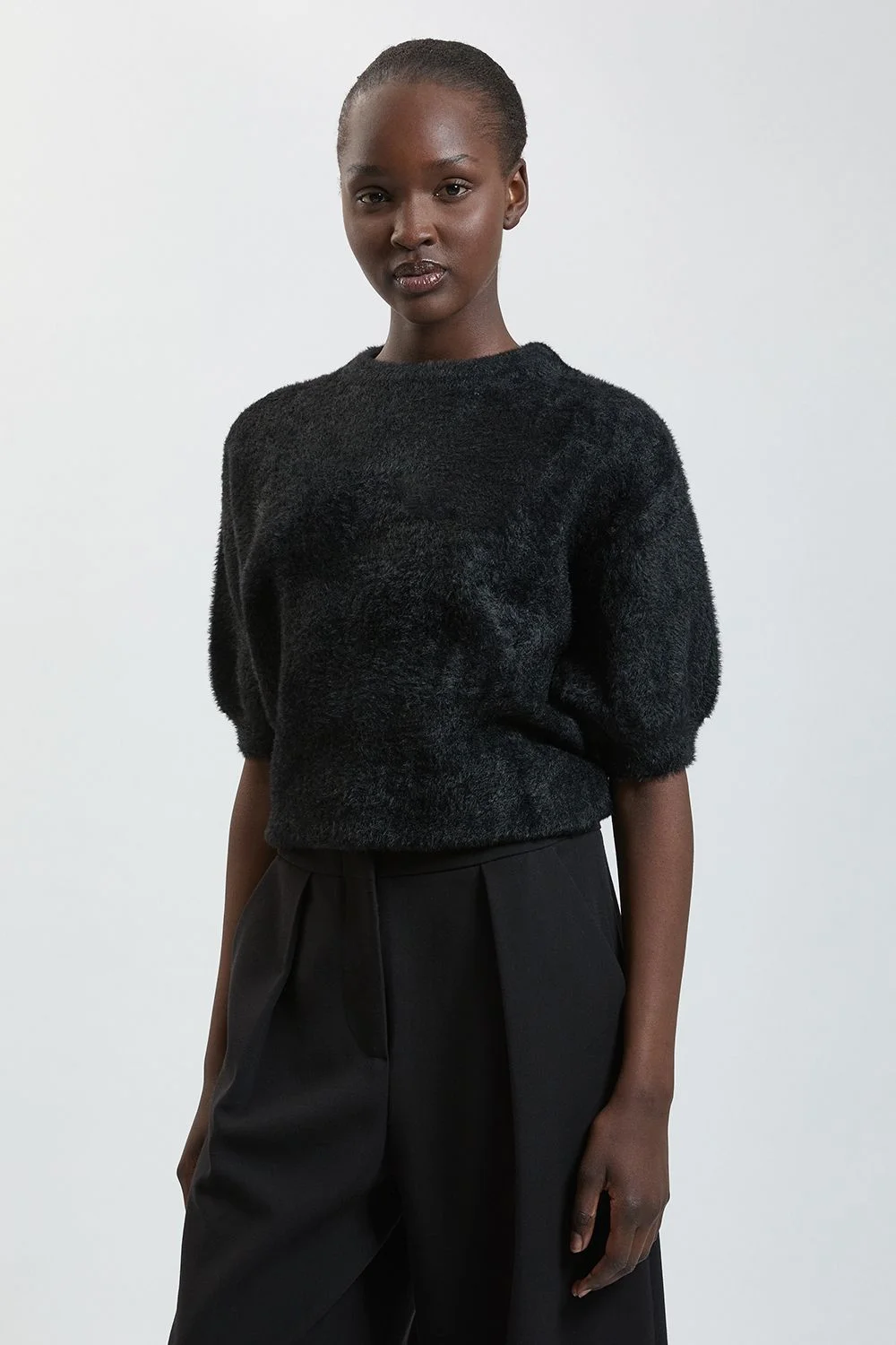 Luxury Fluffy Short Sleeve Knit Jumper - 1