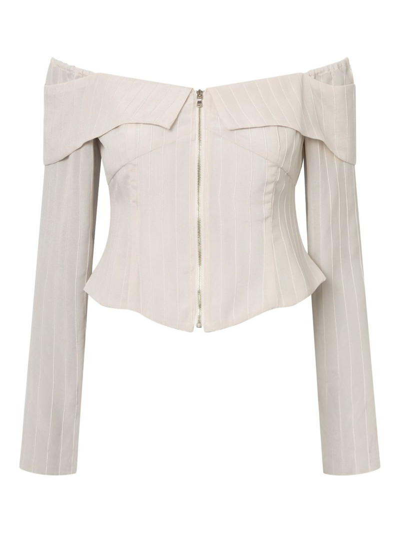 off-shoulder zip-front blouse 1