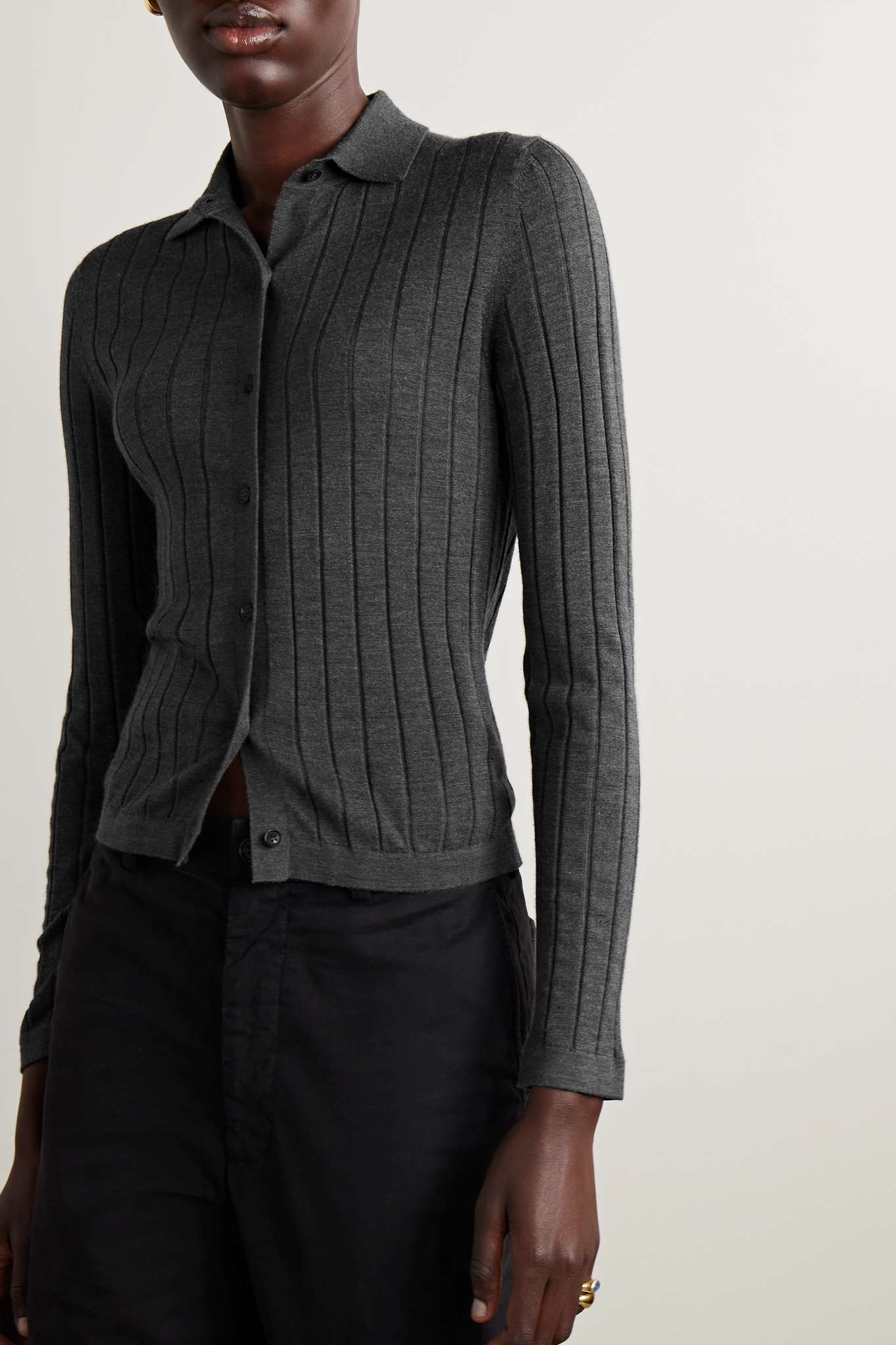 Alivia ribbed merino wool and silk-blend cardigan - 3