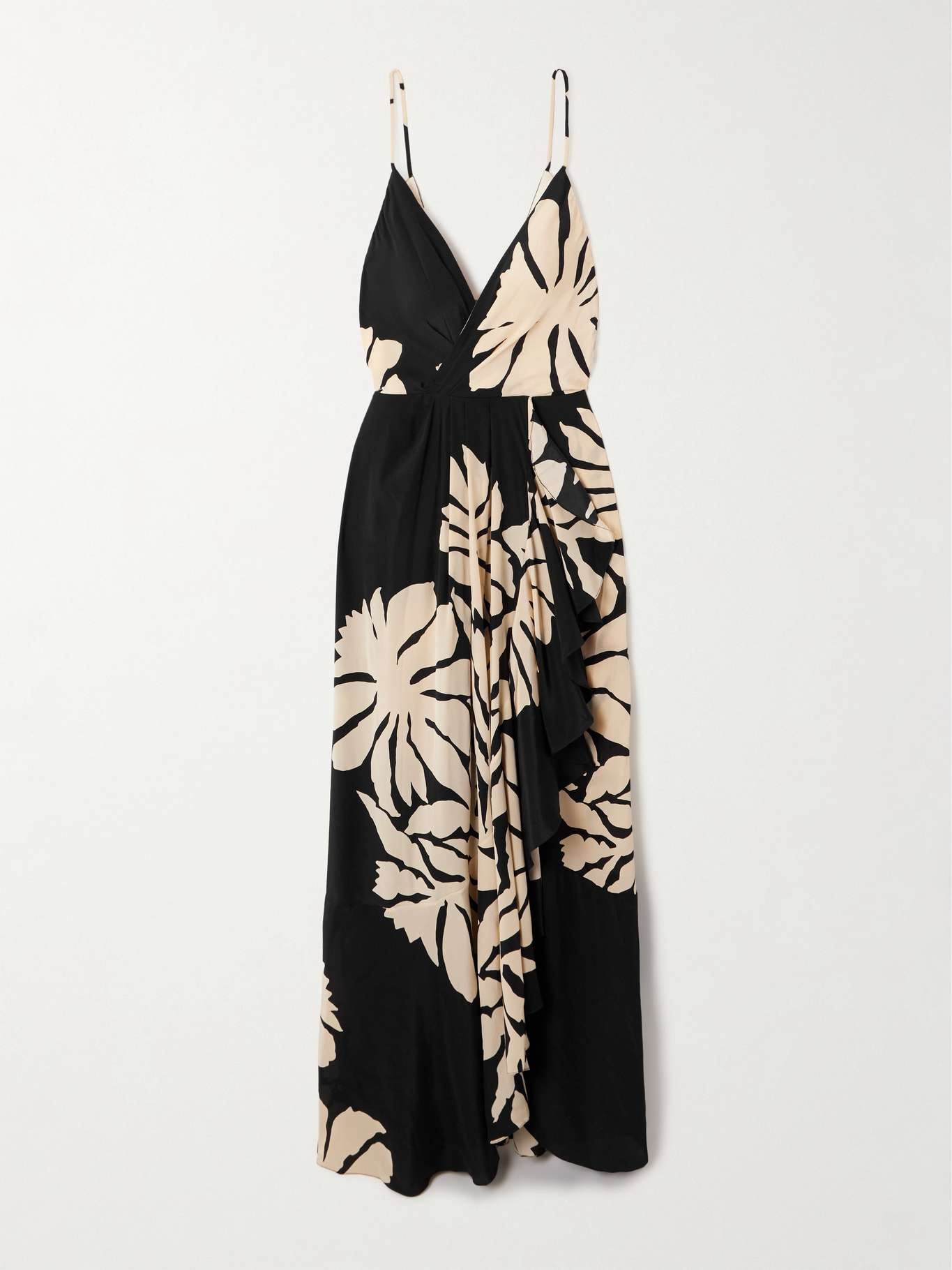 Santa Cruz wrap-effect gathered floral-print silk maxi dress Black - 1