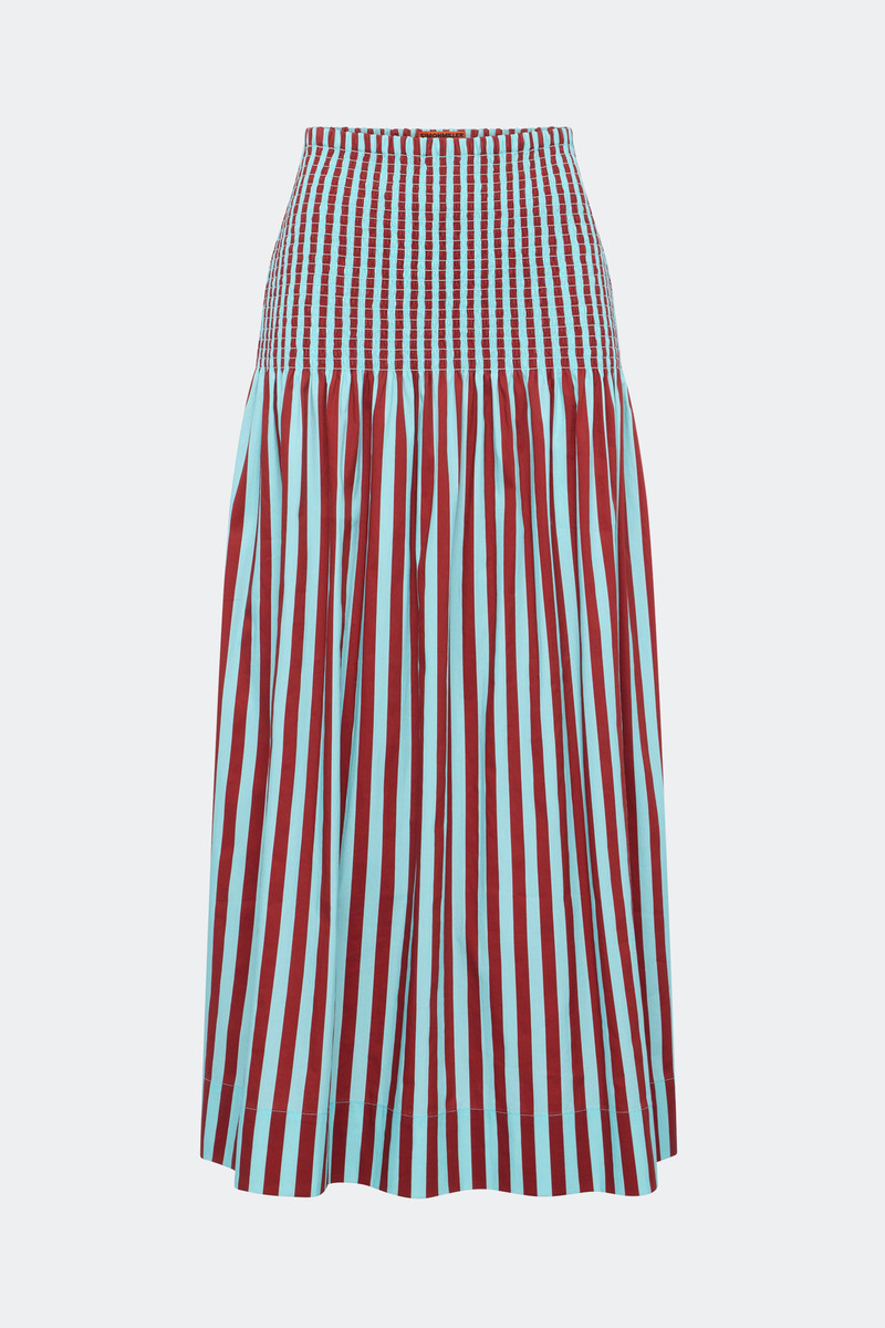 Flor Poplin Skirt In Salted Blue/Crimson 1