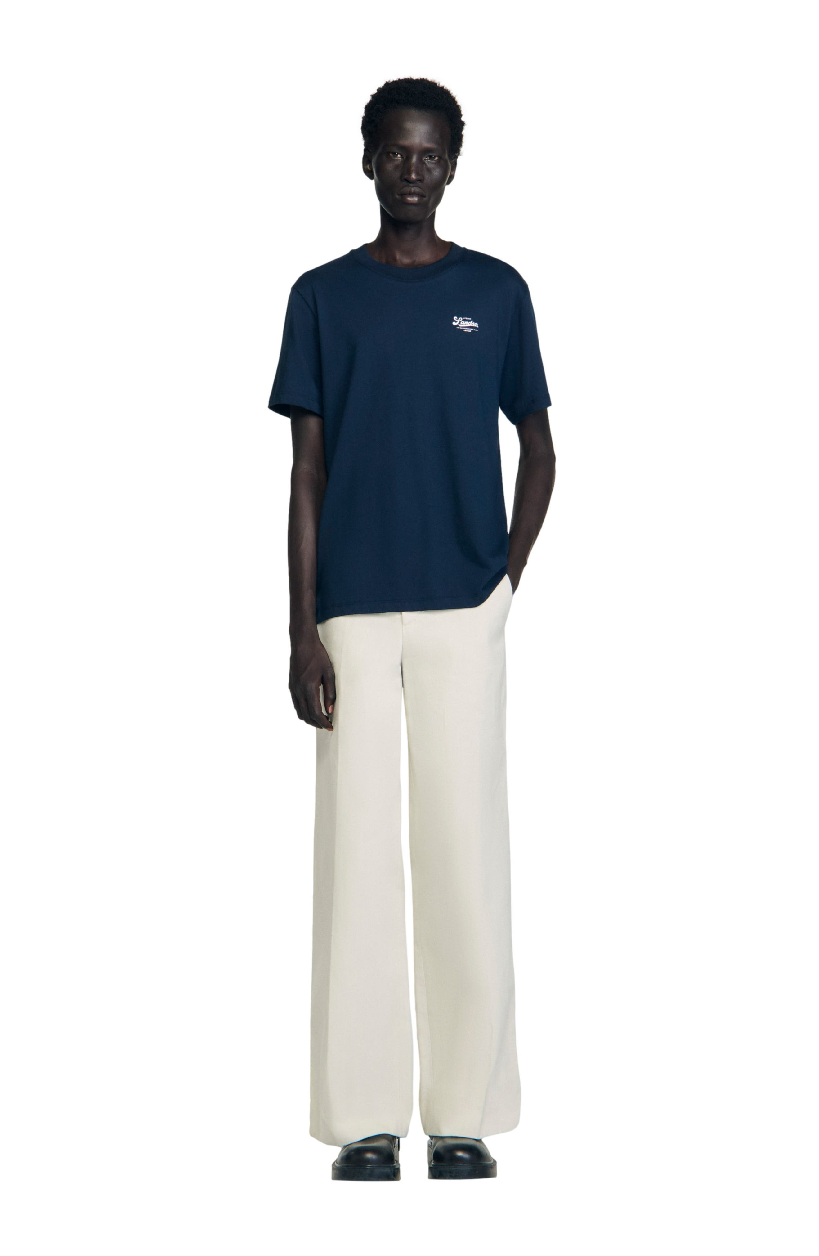 SANDRO T-shirt with appliqué logo in Midnight Blue at Nordstrom - 6