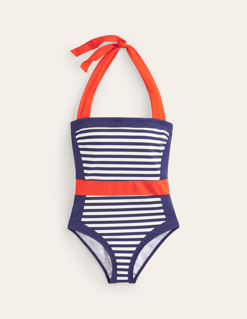 Santorini Halterneck Swimsuit-Red, Navy Stripe 6