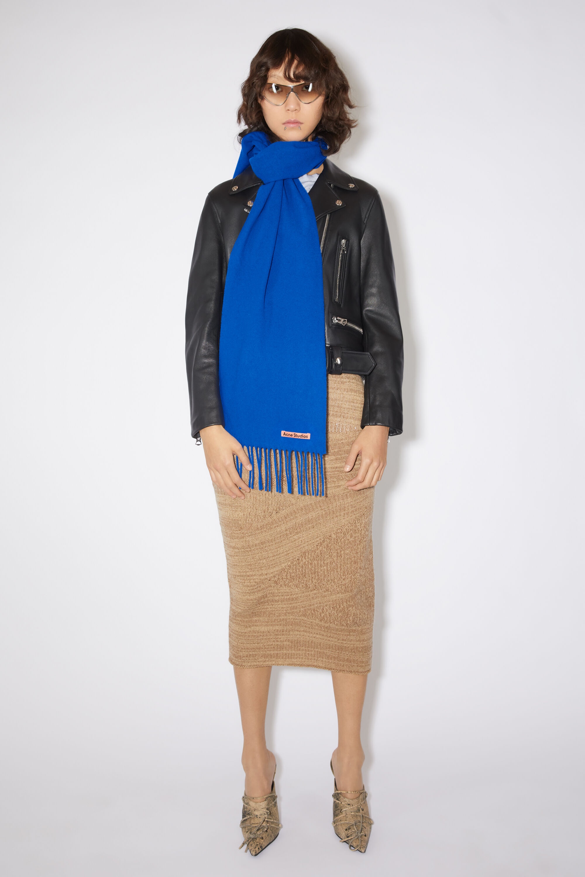 Fringe wool scarf - skinny - Royal blue - 2