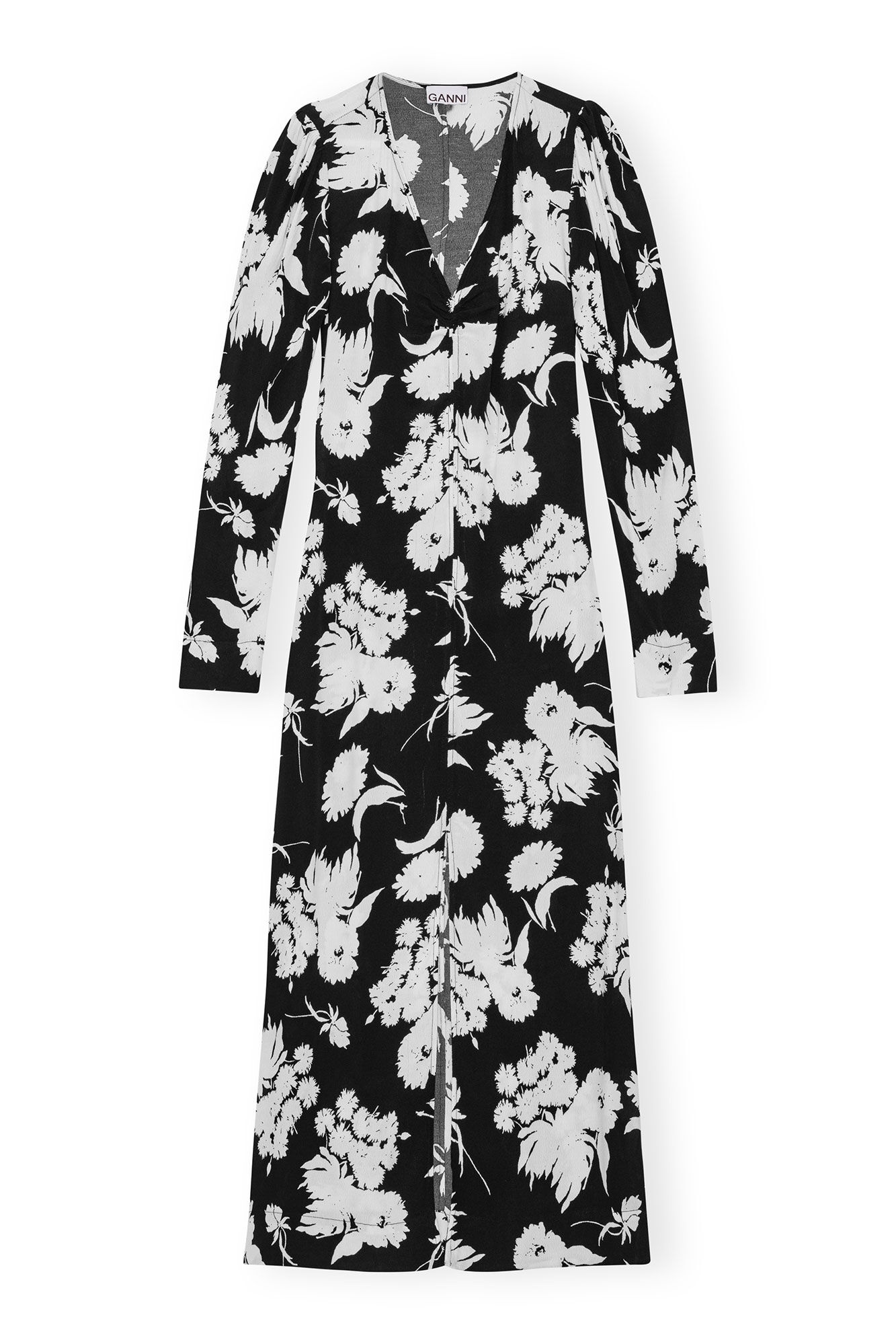 PRINTED CREPE V-NECK DRESS - 6