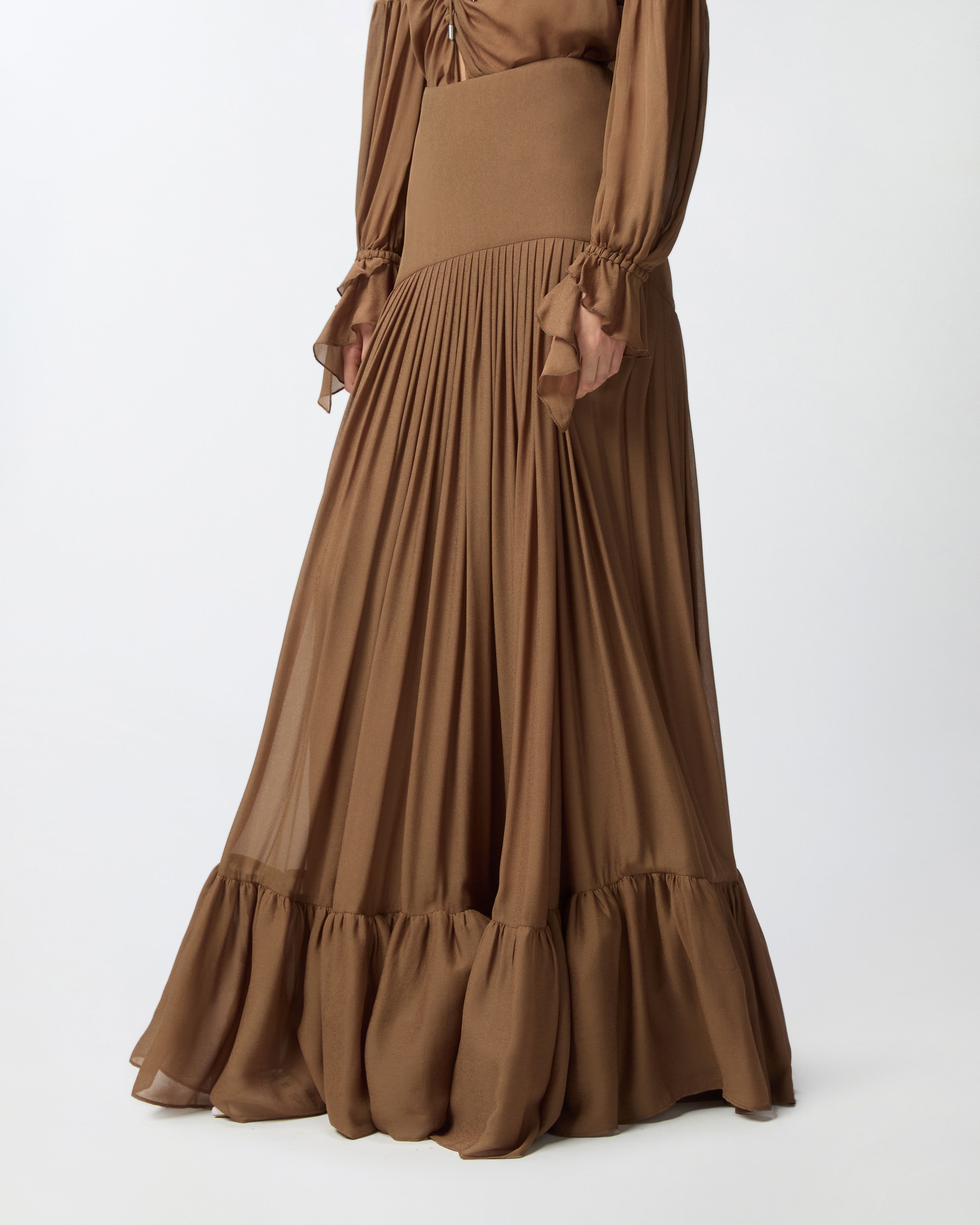 LONG FRILLY SKIRT IN VISCOSE GEORGETTE - 3