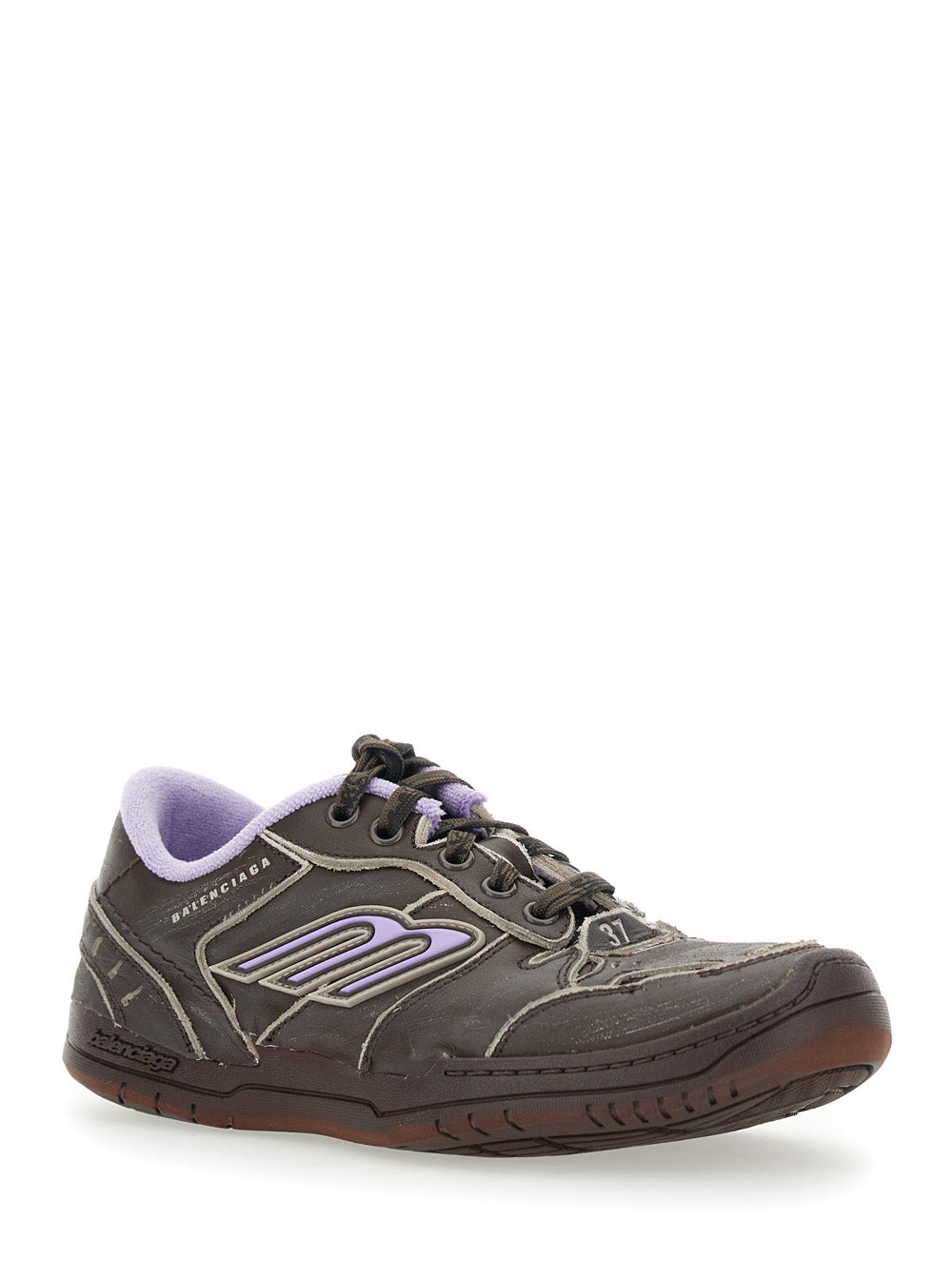 Balenciaga Women 'Hampton' Brown Sneaker With Side Logo And Worn Effect In Leather And Fabric Blend  - 2