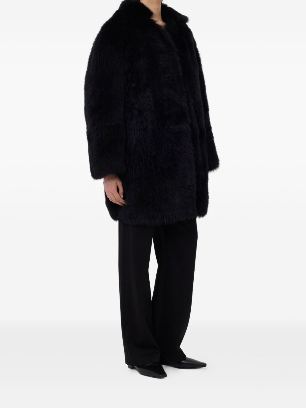 shearling spread-collar coat - 3