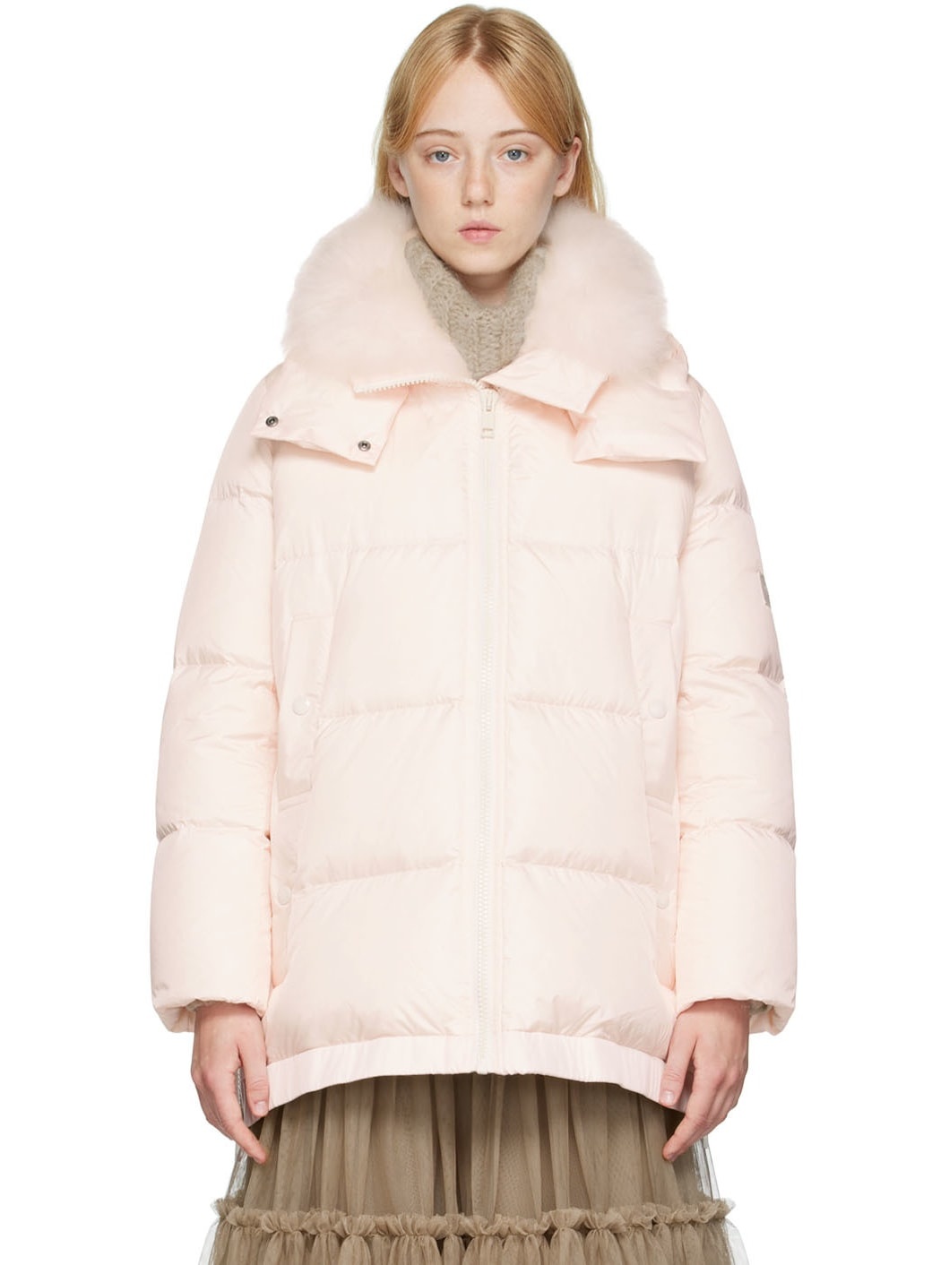 Pink Quilted Down Coat - 1