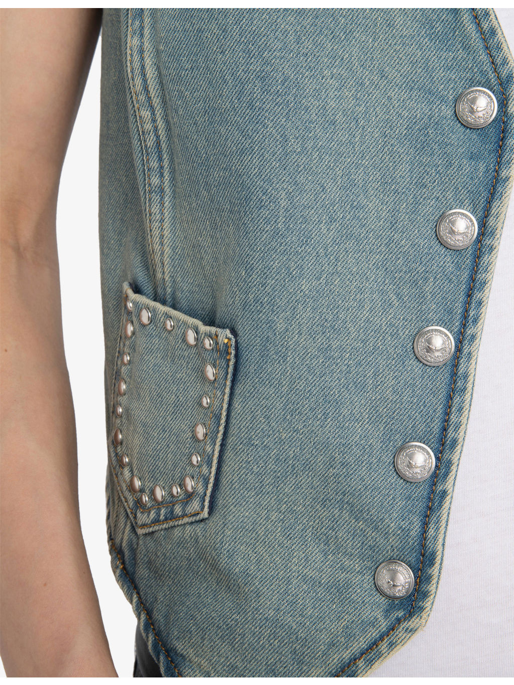 Gillier V-Neck Patch-Pocket Denim Waistcoat - 6