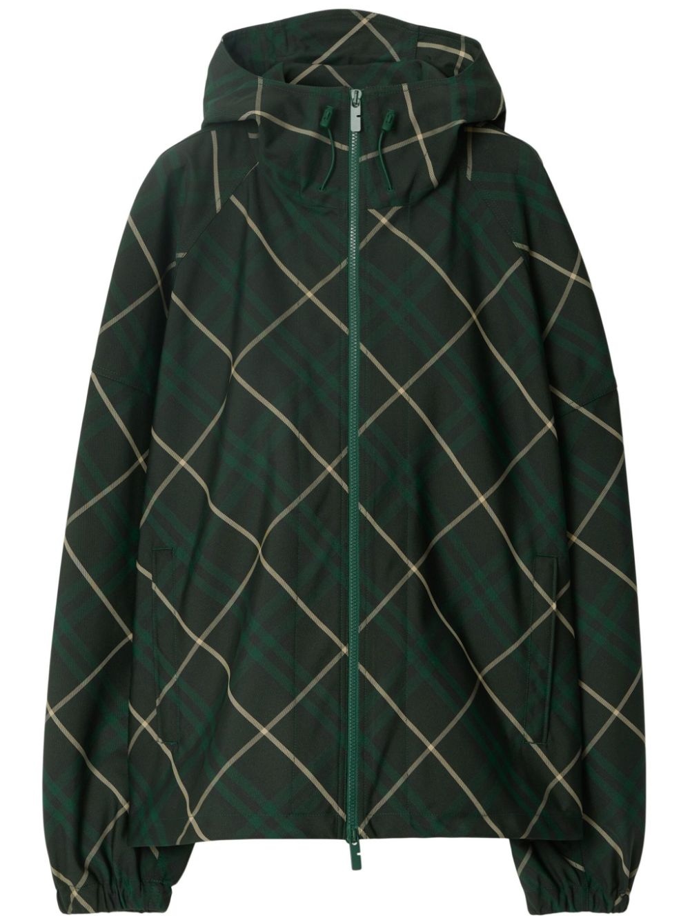 hooded check-print twill jacket - 1