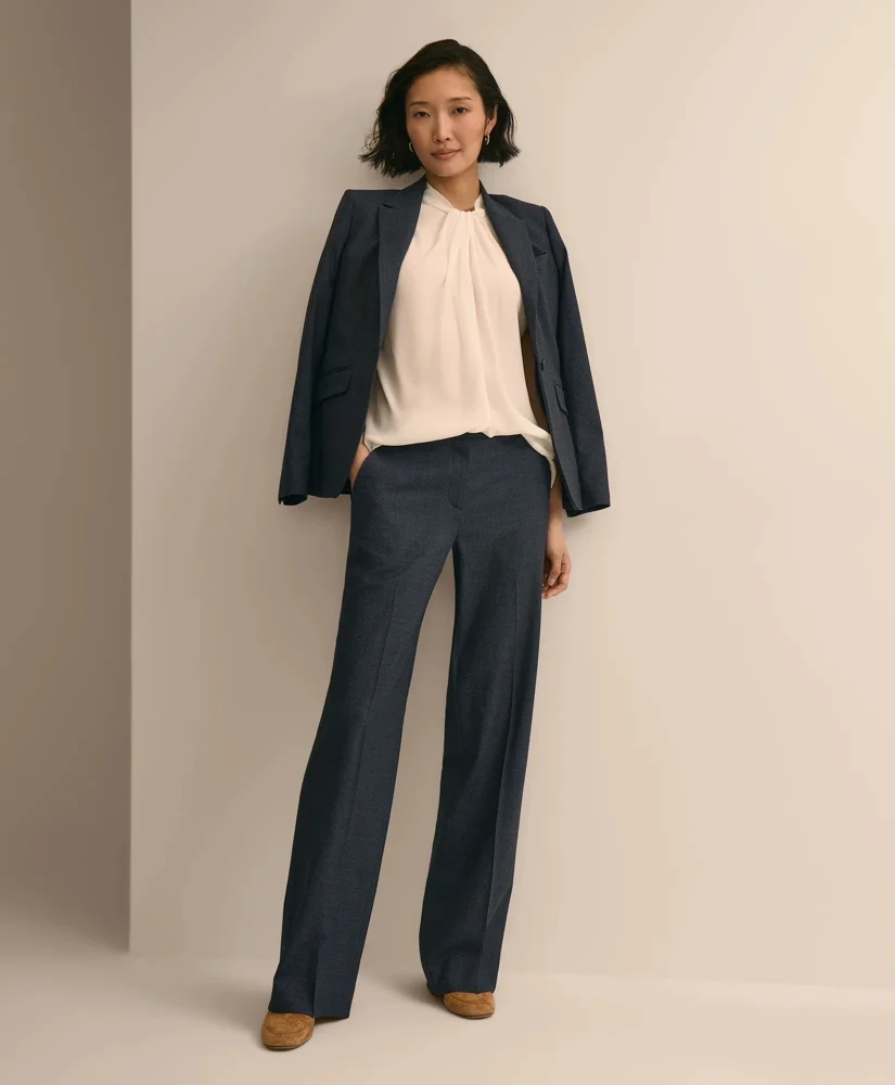 Wool Blend Birdseye Wide-Leg Pants - 1