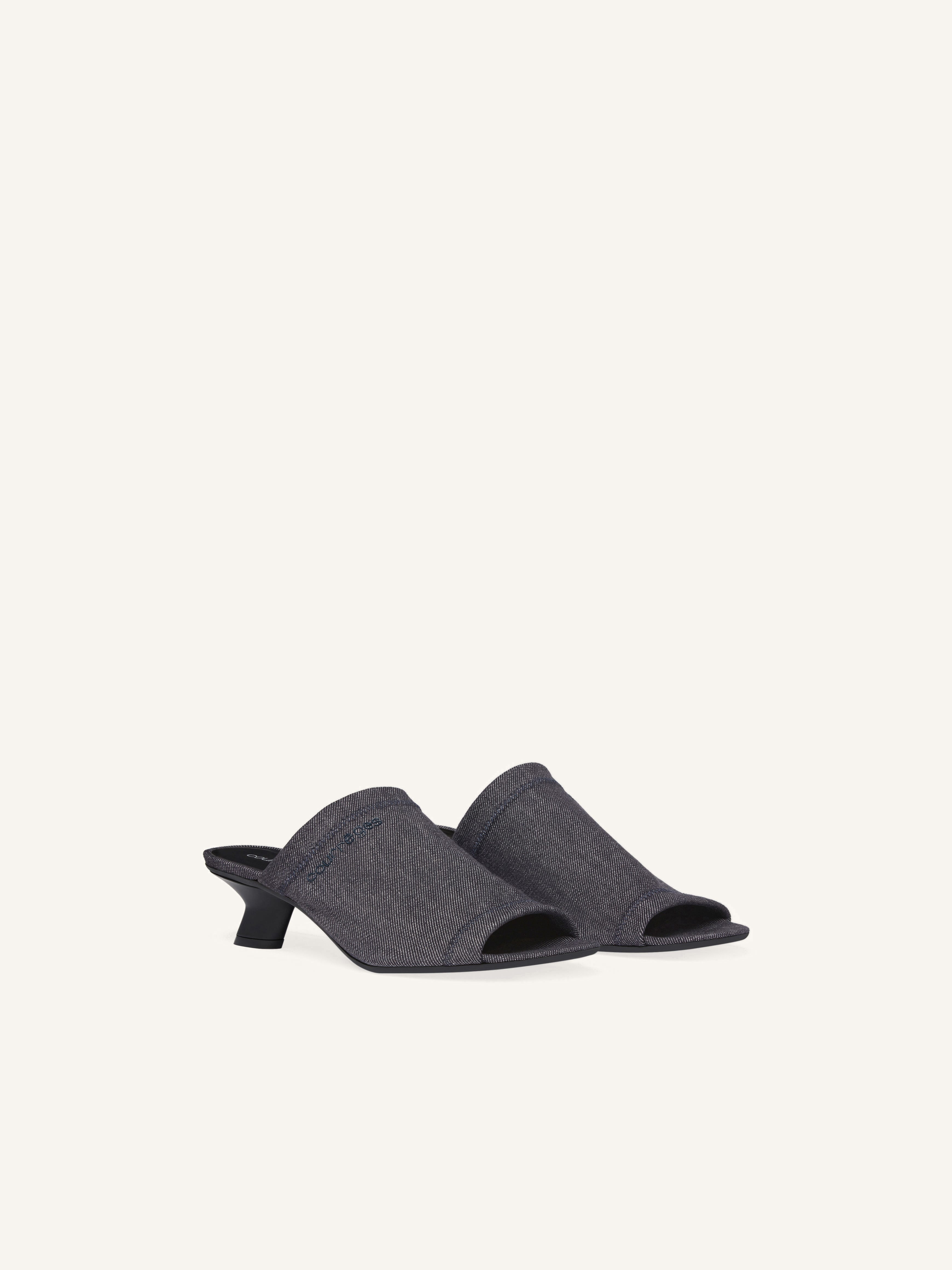WET DENIM HEELED MULES - 2