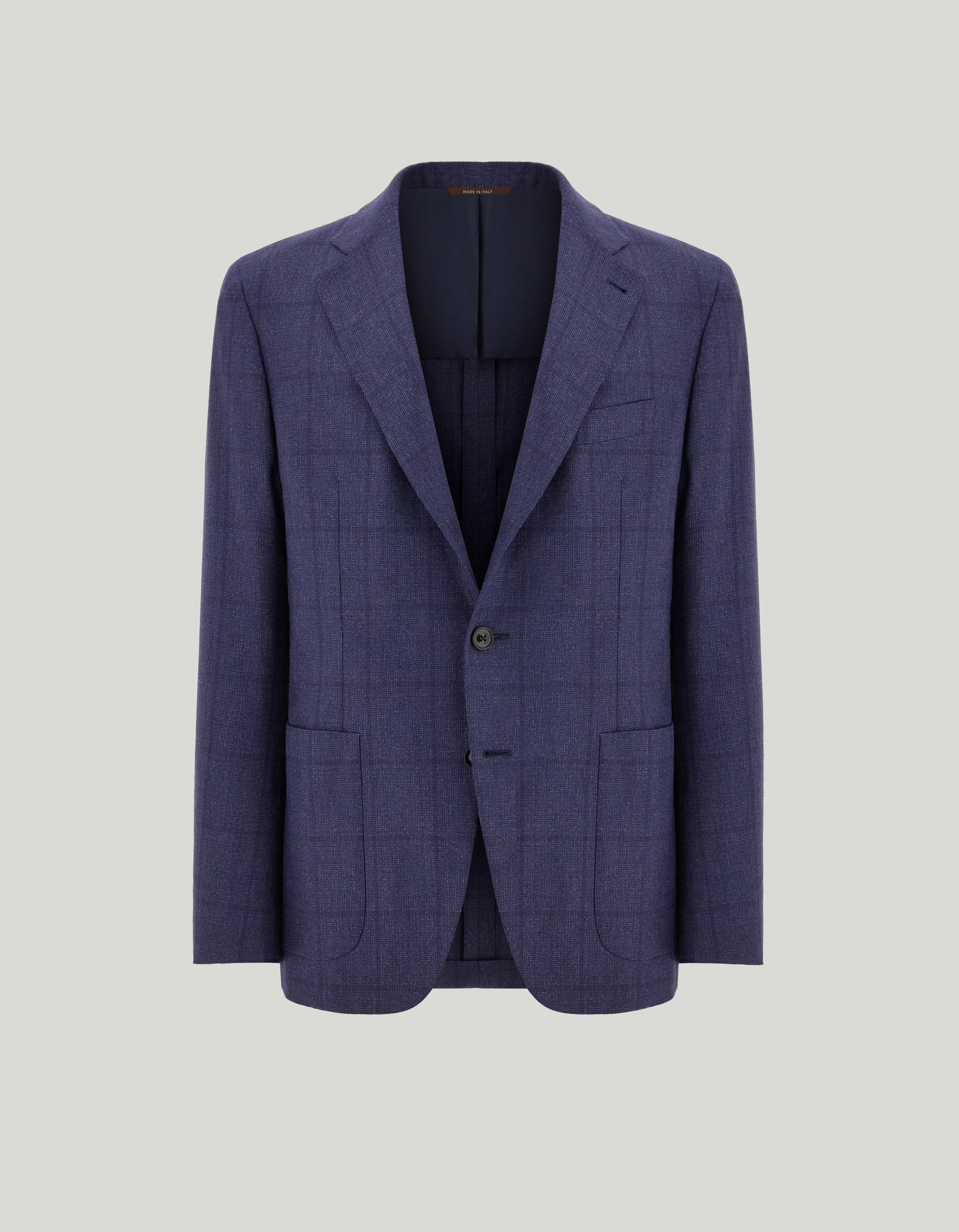 BLUE SILK AND CASHMERE MODERN-FIT OVERCHECK JACKET - 1