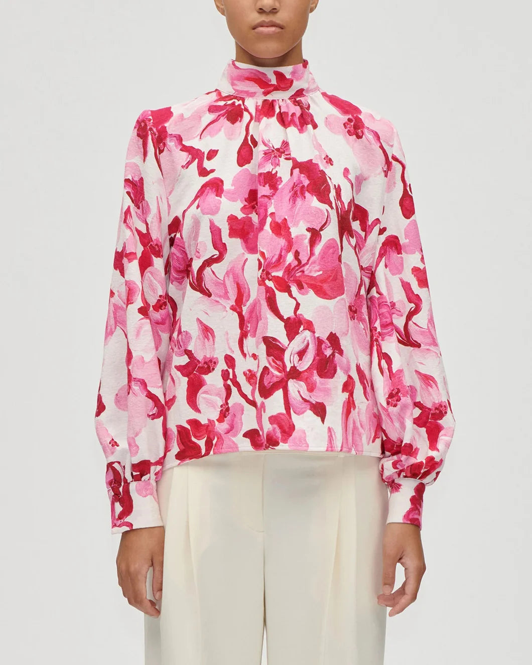 GATHERED HIGH NECK LONG SLEEVE TOP - 2