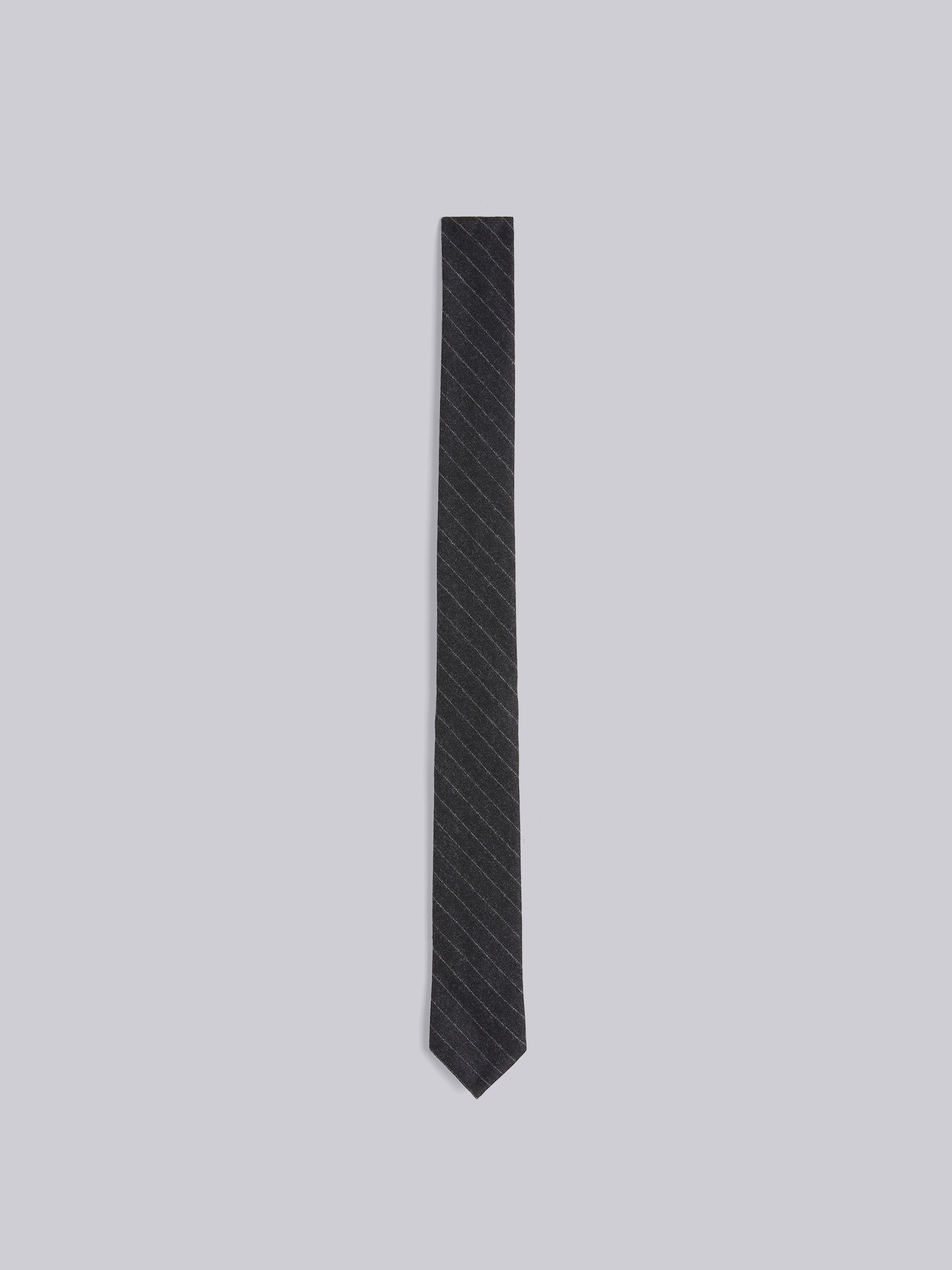 Dark Grey Super 120s Wool Flannel Narrow Chalk Stripe Tie - 1