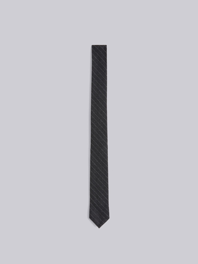 Dark Grey Super 120s Wool Flannel Narrow Chalk Stripe Tie 1