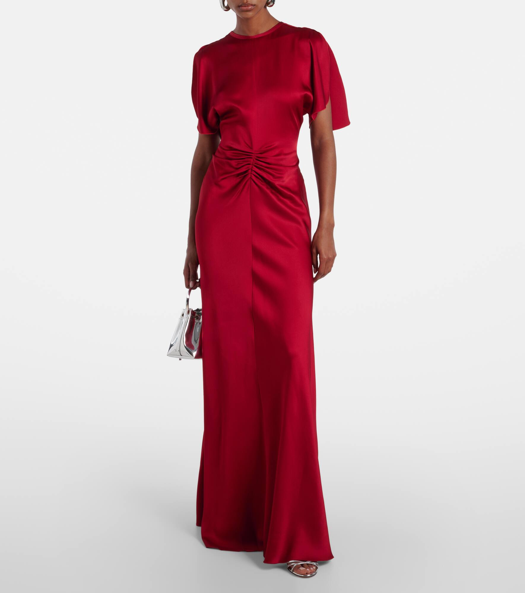 Caped gathered crêpe satin gown - 2