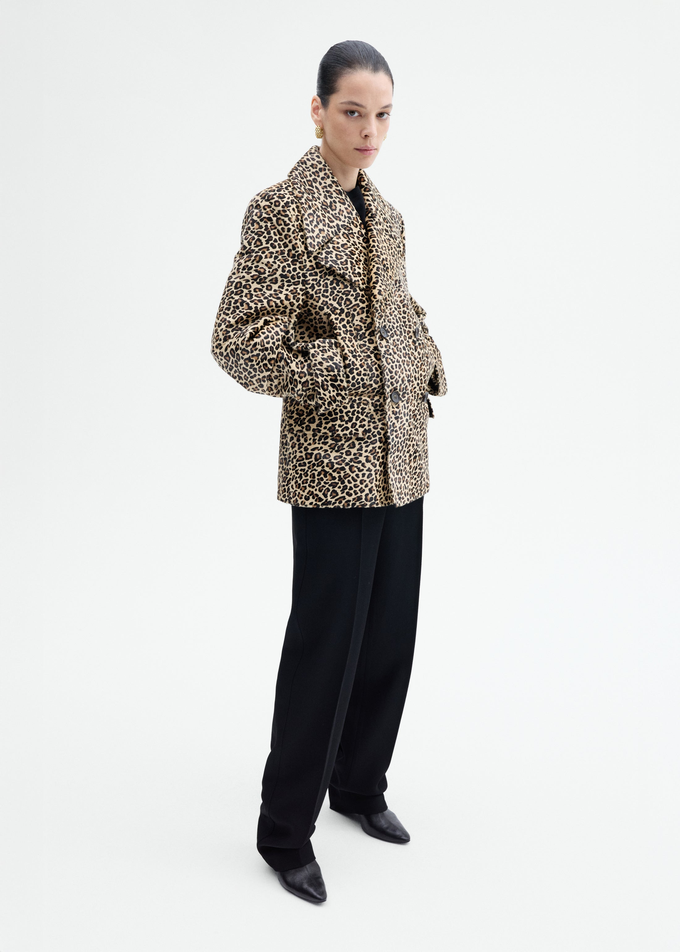 Double Faced Leopard Peacoat in Calf Hair - 6