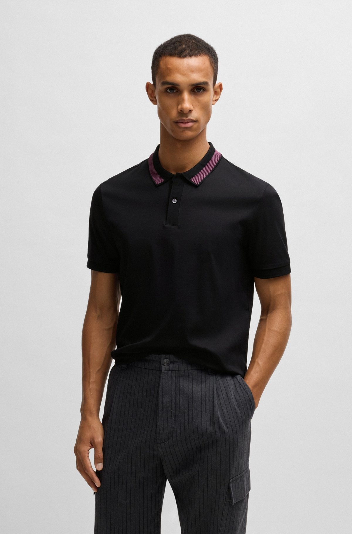MERCERIZED-COTTON SLIM-FIT POLO SHIRT WITH COLLAR STRIPE - 2