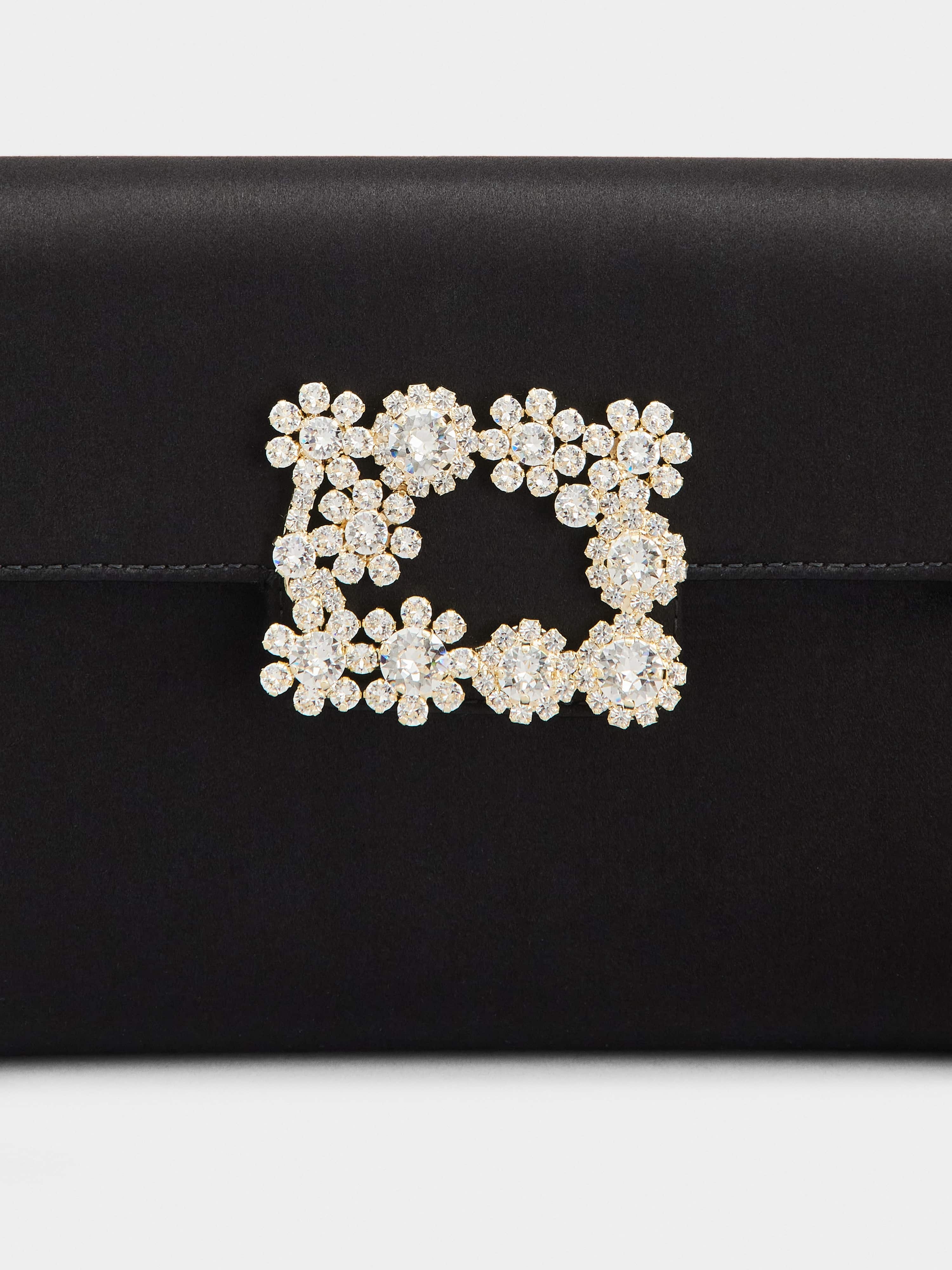 Flower Strass Buckle Clutch in Satin - 7