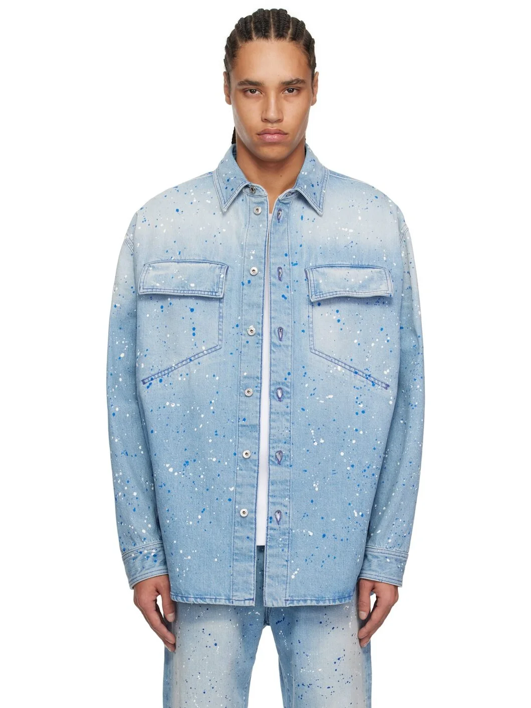 Blue Paint Splatter Denim Jacket - 1