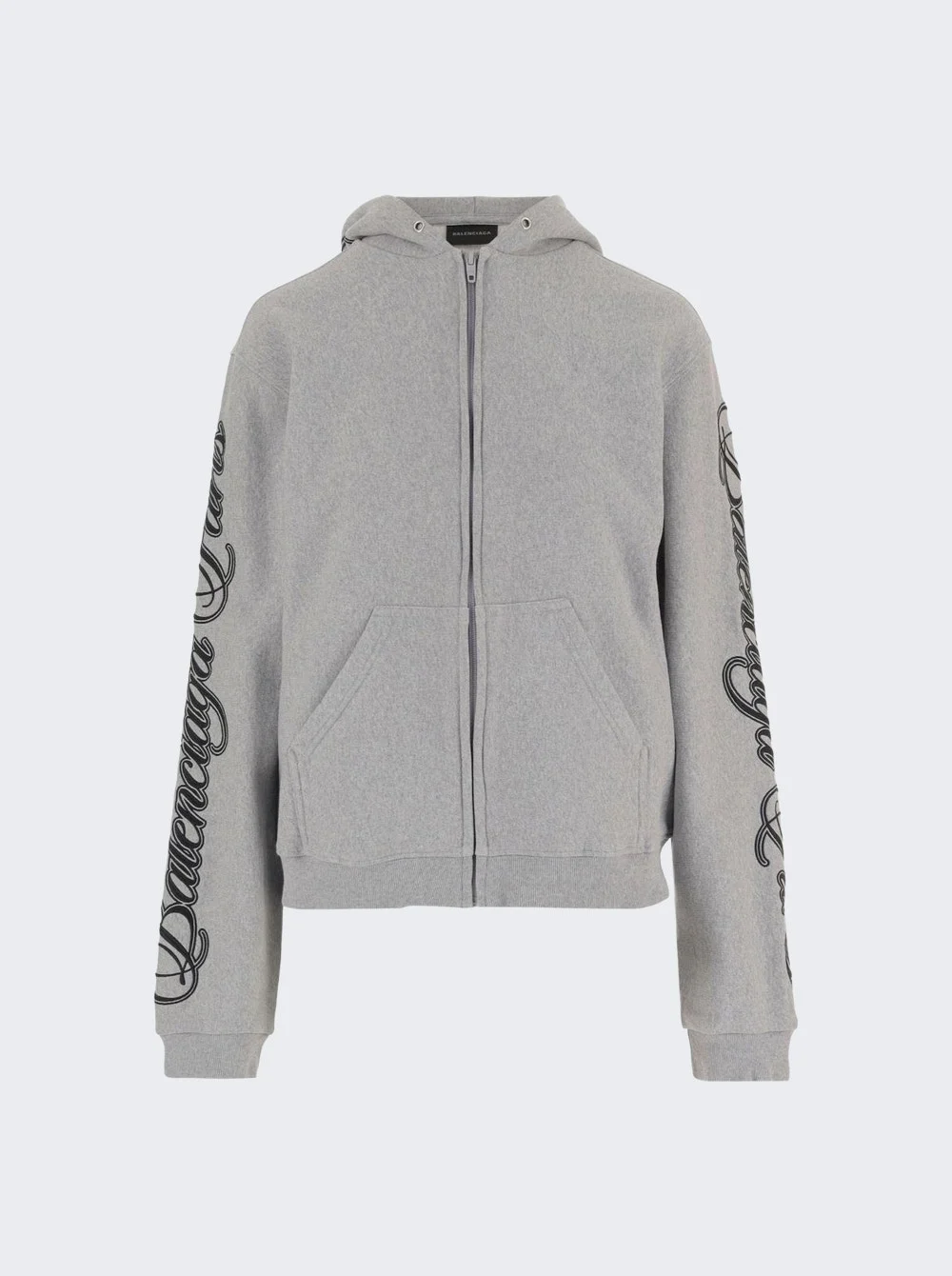Cursive Zip-up Hoodie Light Htr Grey And Black - 1