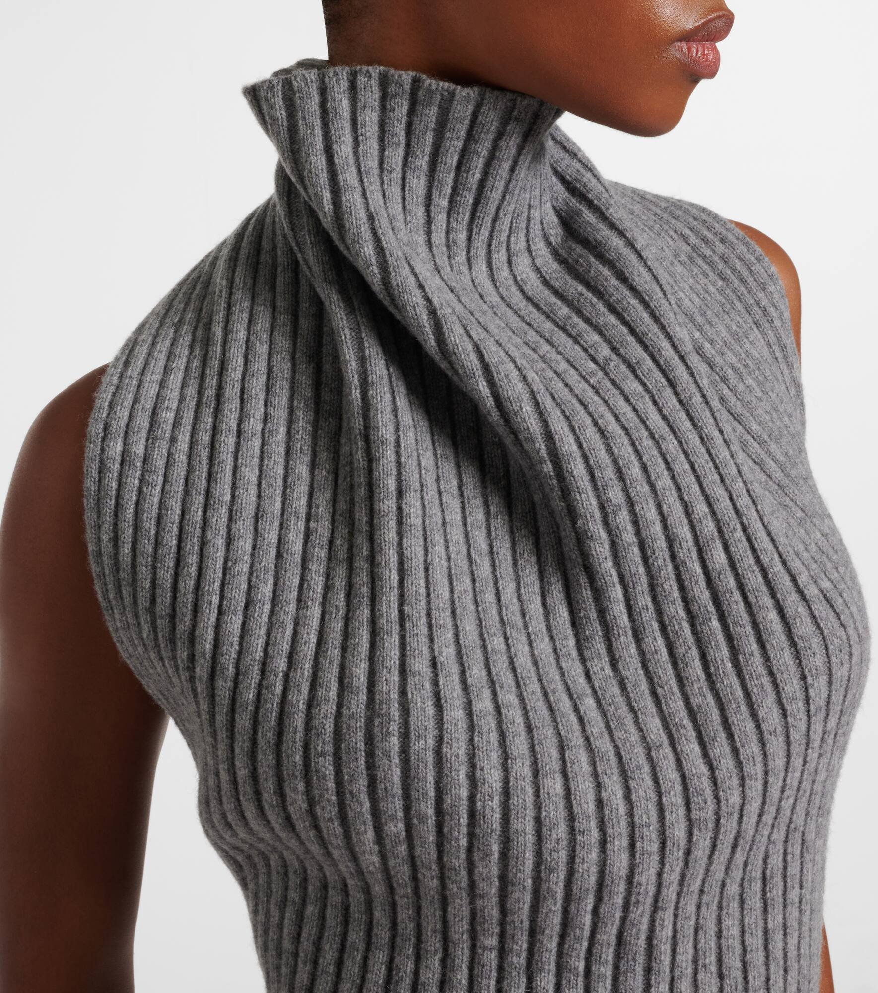 Draped ribbed-knit wool-blend top - 4