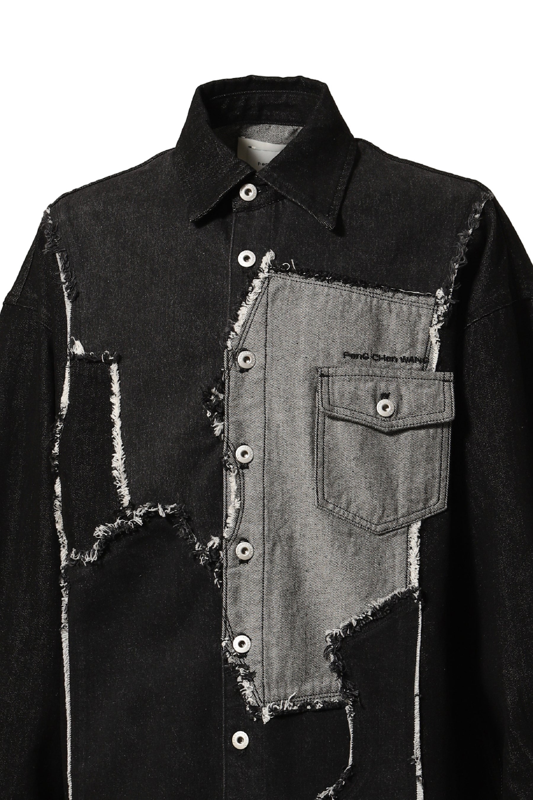 RAW EDGE PATCHWORK DENIM JACKET / BLK GRY - 4