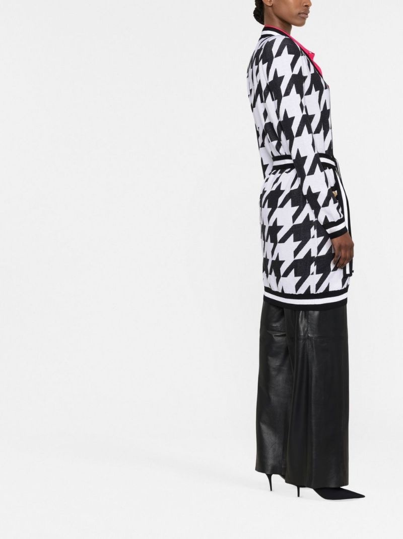 belted houndstooth-pattern cardigan - 3