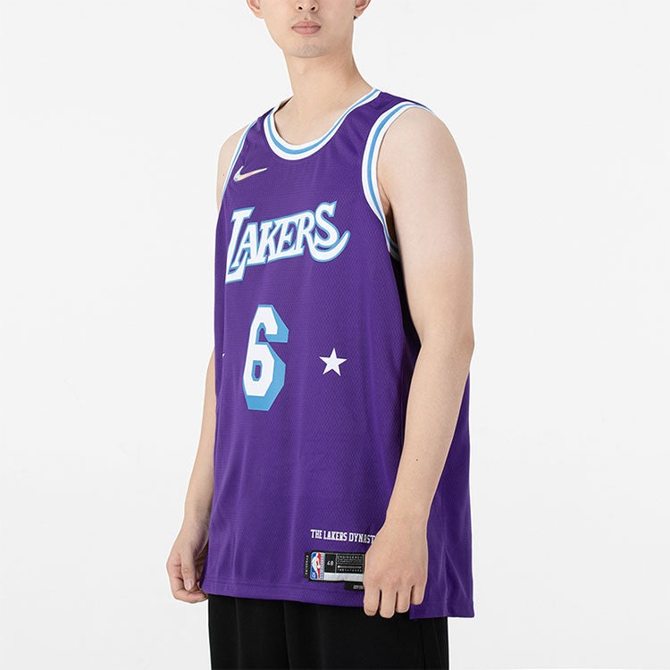 Men's Nike NBA Retro Basketball Jersey/Vest SW Fan Edition Los Angeles Lakers Lebron James No. 6 Pur - 5