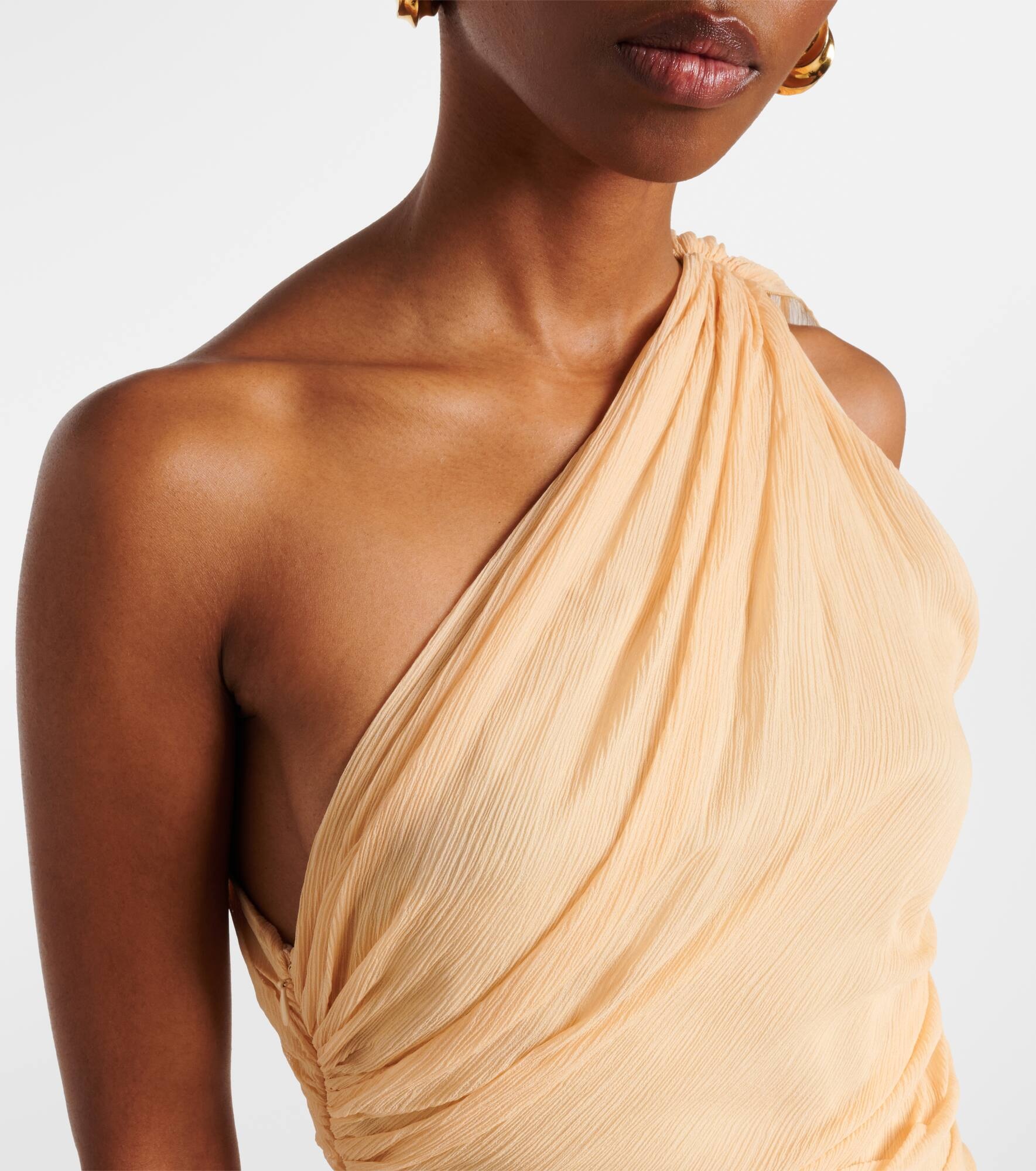 Draped one-shoulder silk maxi dress - 4