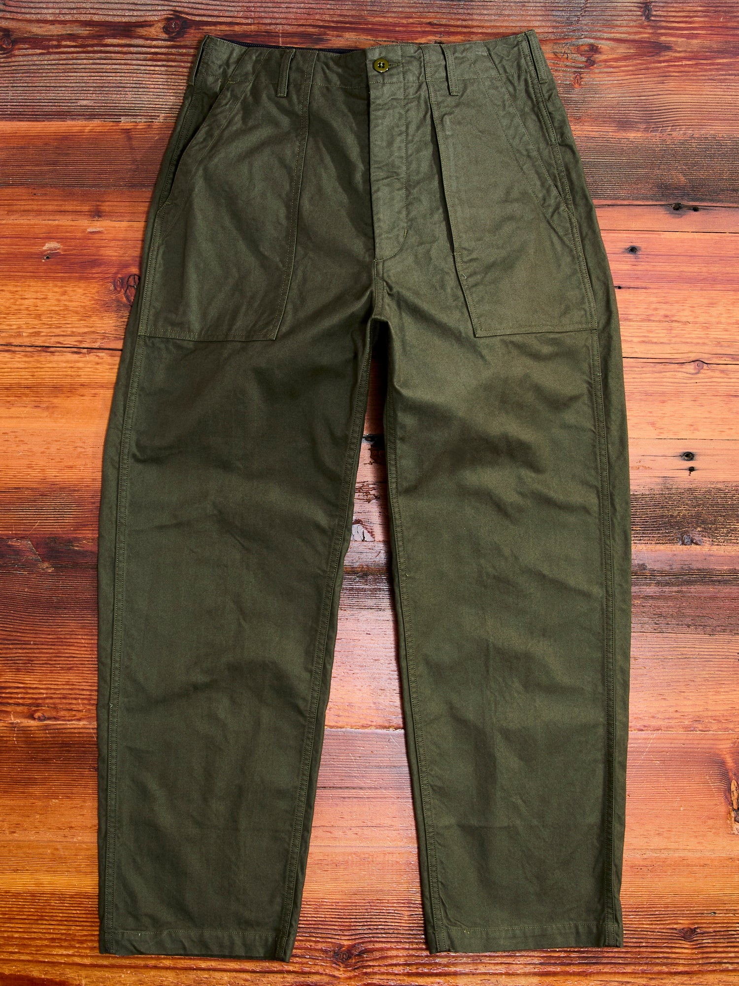 Brushed Herringbone Fatigue Pants in Olive - 1