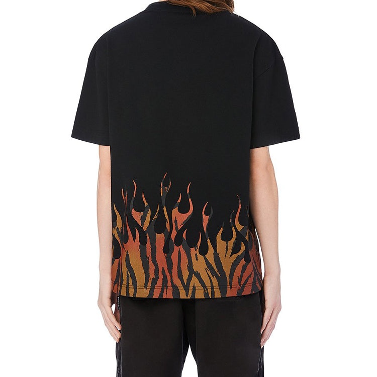 Men's PALM ANGELS Flame Alphabet Logo Printing Short Sleeve Black PMAA001E20JER0011020 - 5