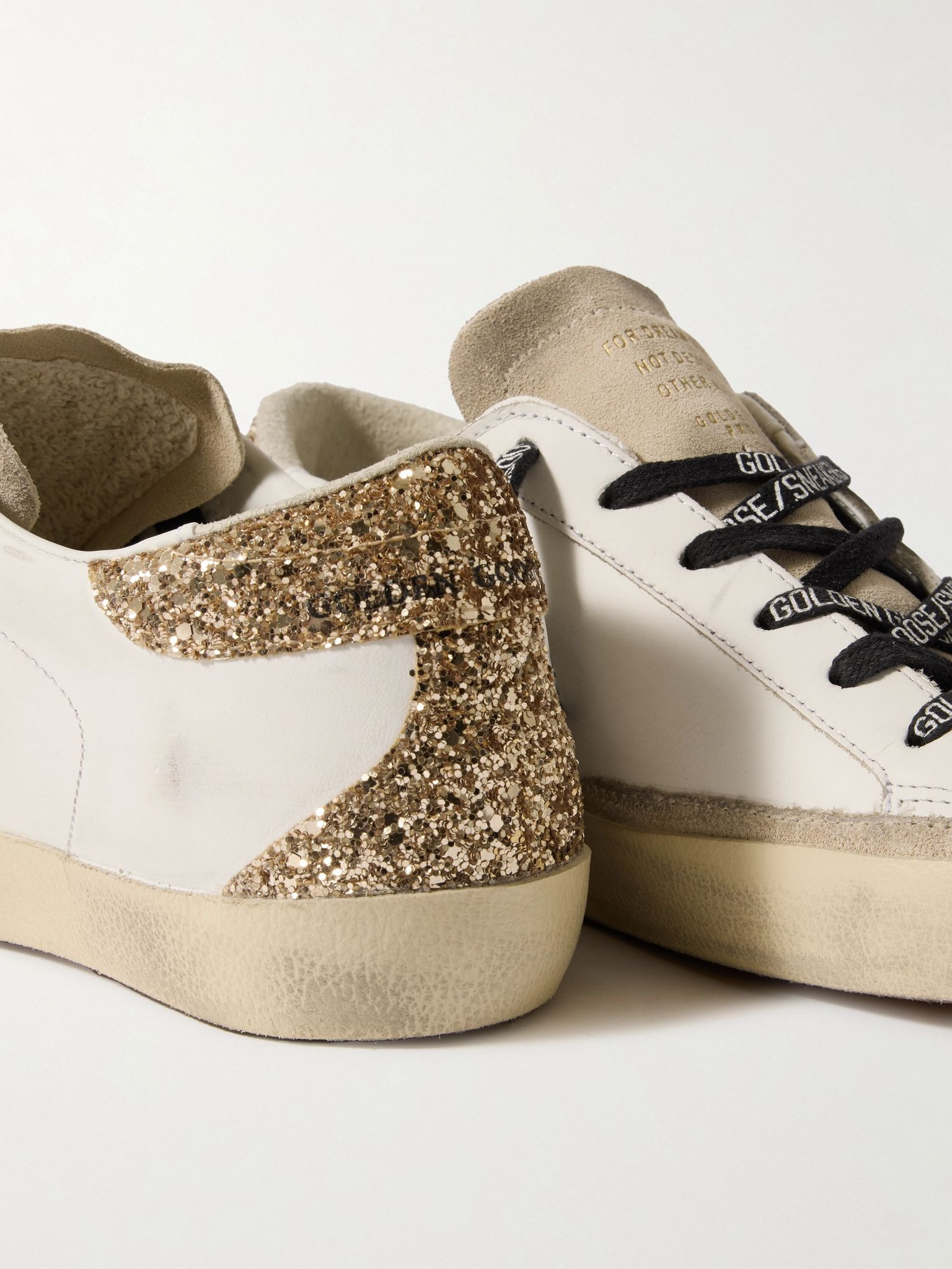 Super-Star distressed suede-trimmed glittered leather sneakers White - 4