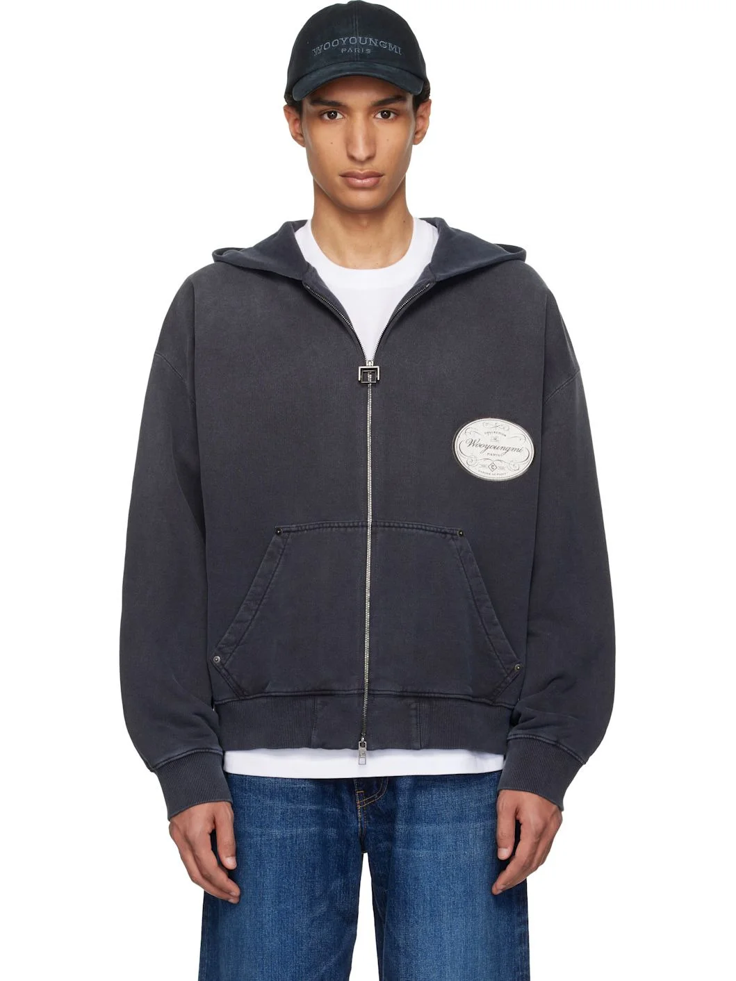 Navy Lettering Back Logo Zip-Up Hoodie - 1