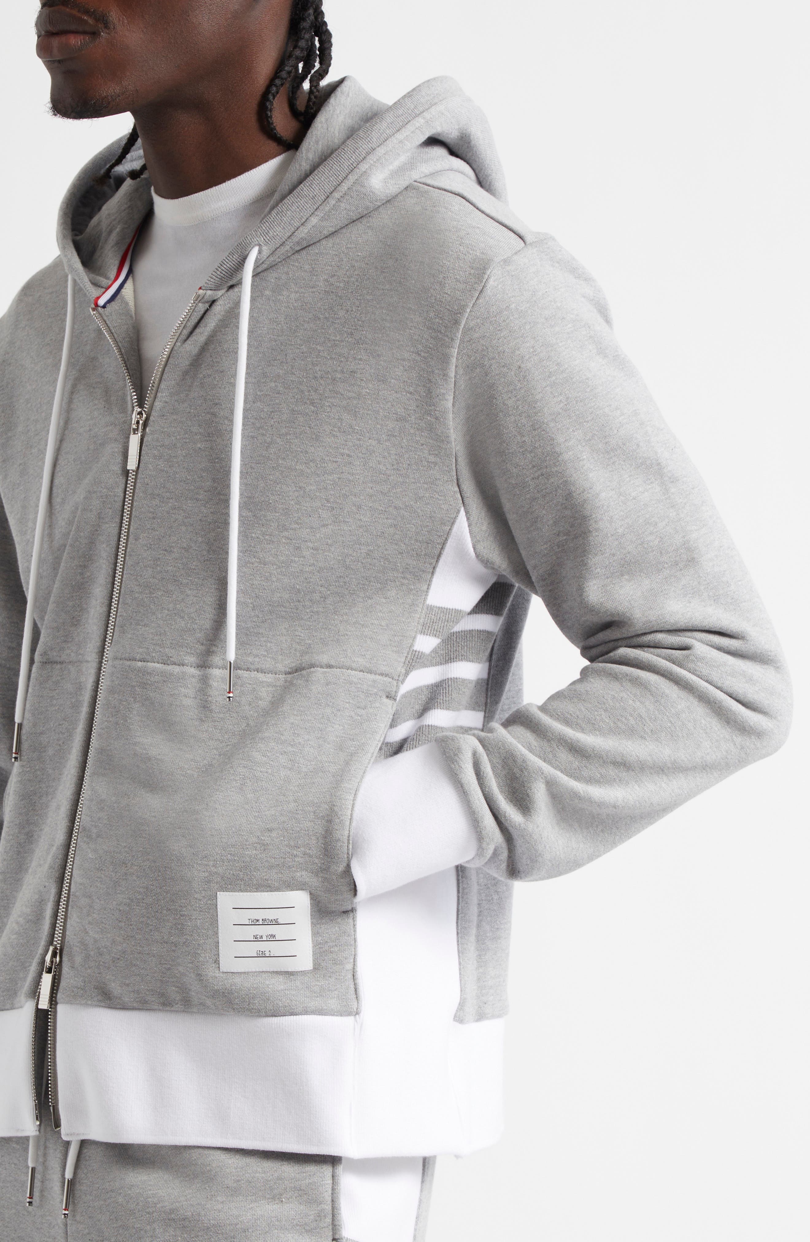 Thom Browne Engineered 4-Bar Cotton French Terry Zip-Up Hoodie in Light Grey at Nordstrom - 5