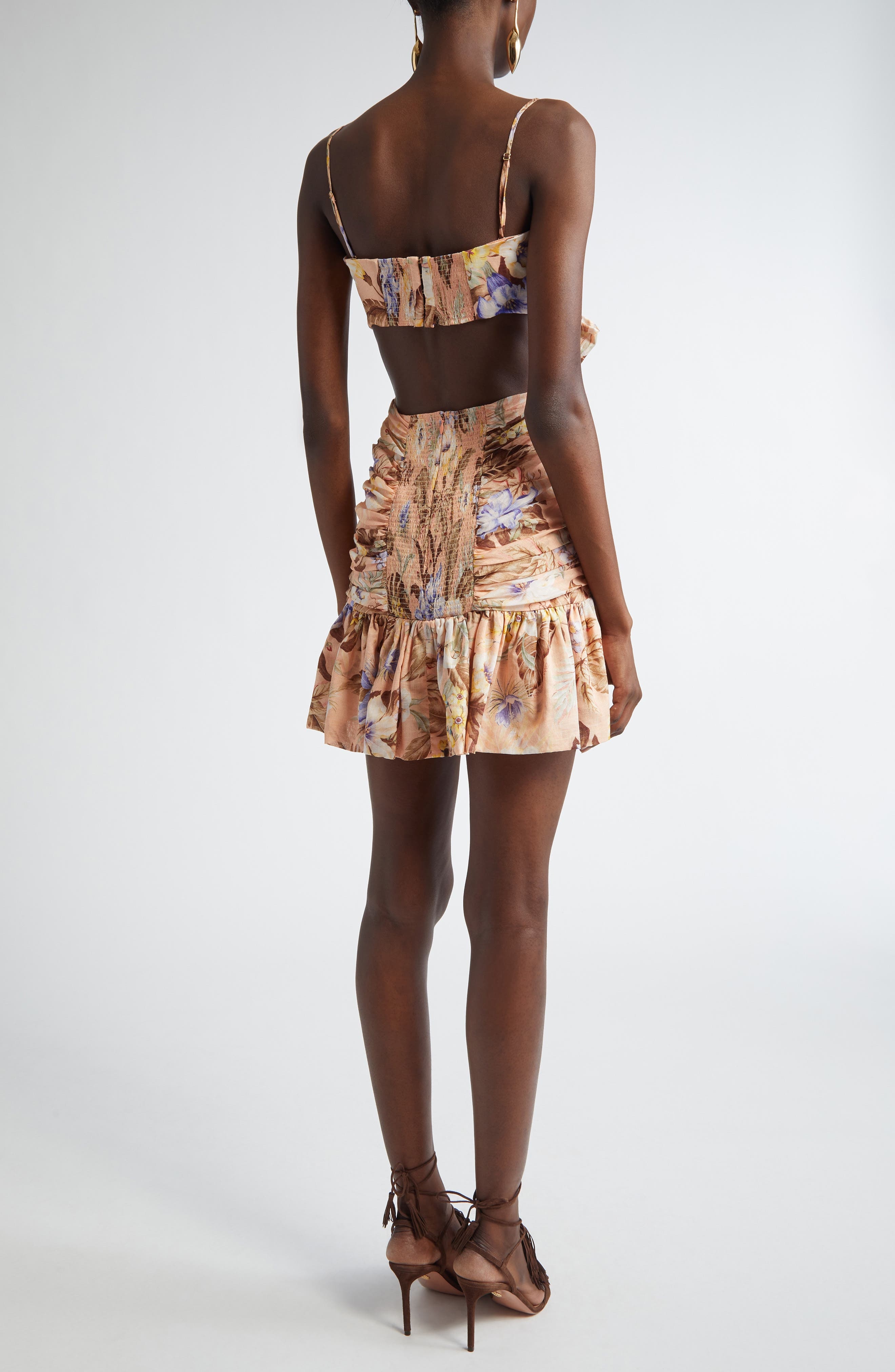 Zimmermann Coco Floral Print Bow Detail Minidres in Peach Multi Floral at Nordstrom - 2