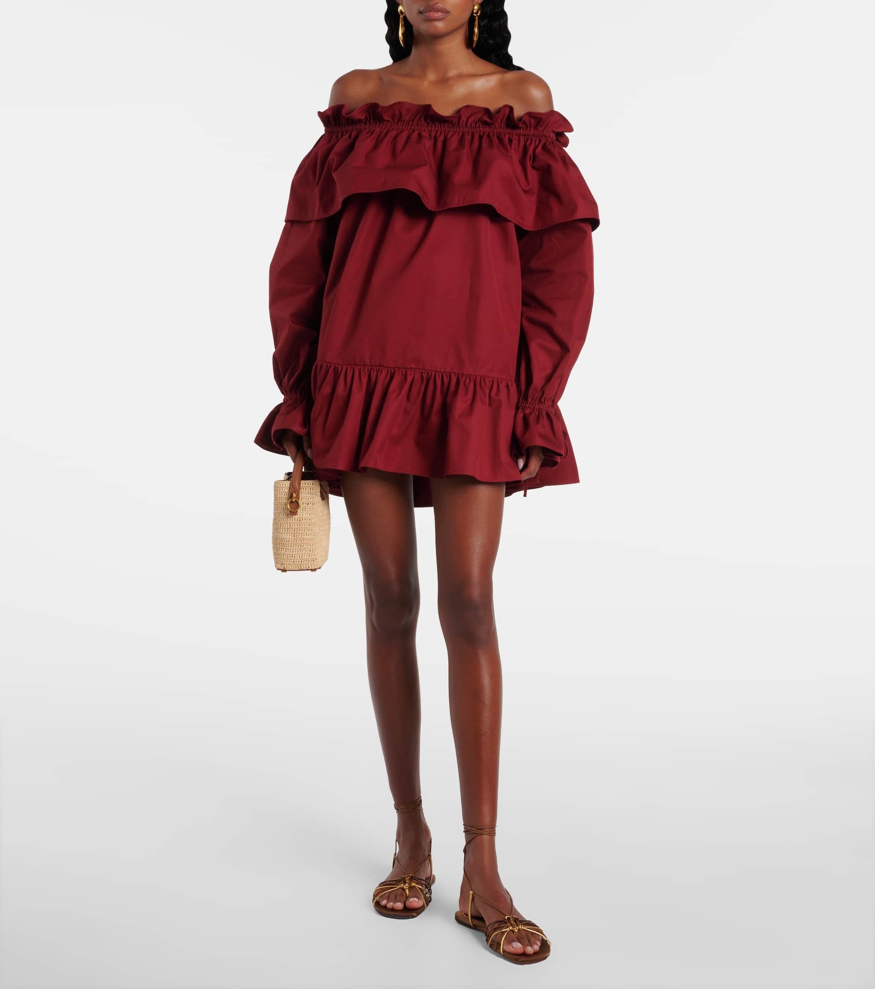 Le 37 Mini leather-trimmed raffia bucket bag - 5