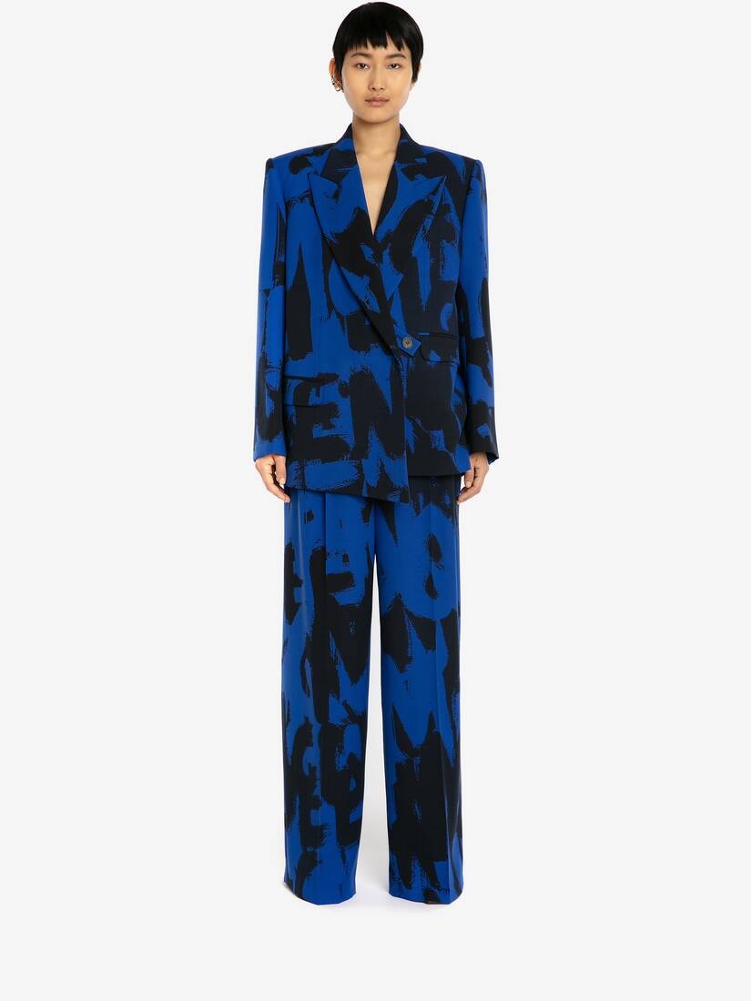Barathea Mcqueen Graffiti Wide Leg Trousers in Electric Blue/black - 2