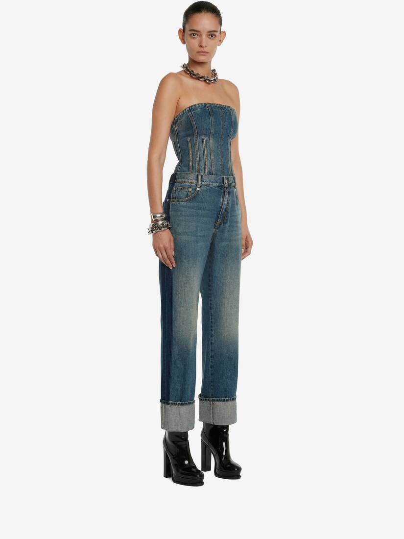 Women's Bustier Denim Top in Washed Blue - 3