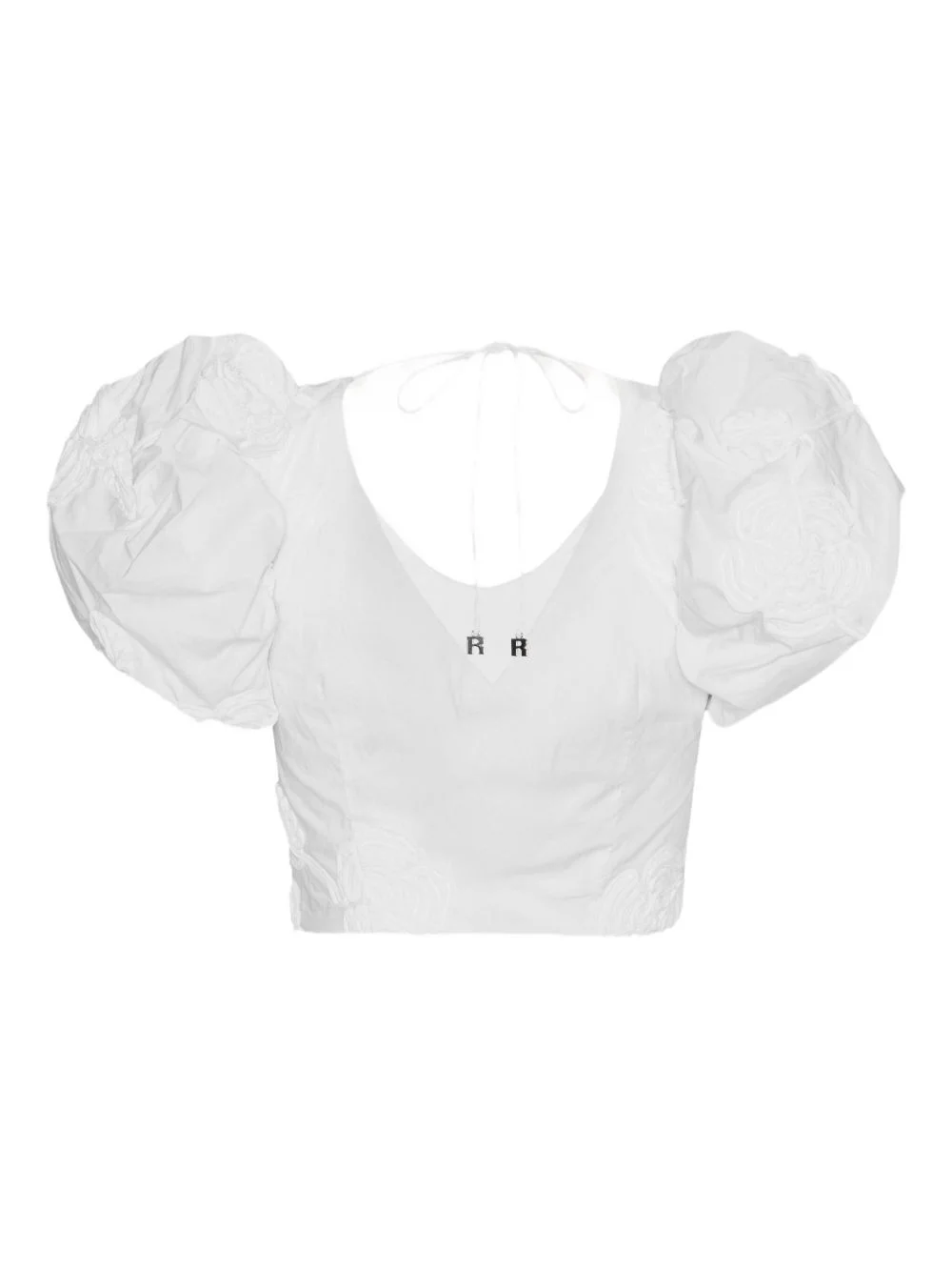 puff-sleeve floral-embroidered top - 1