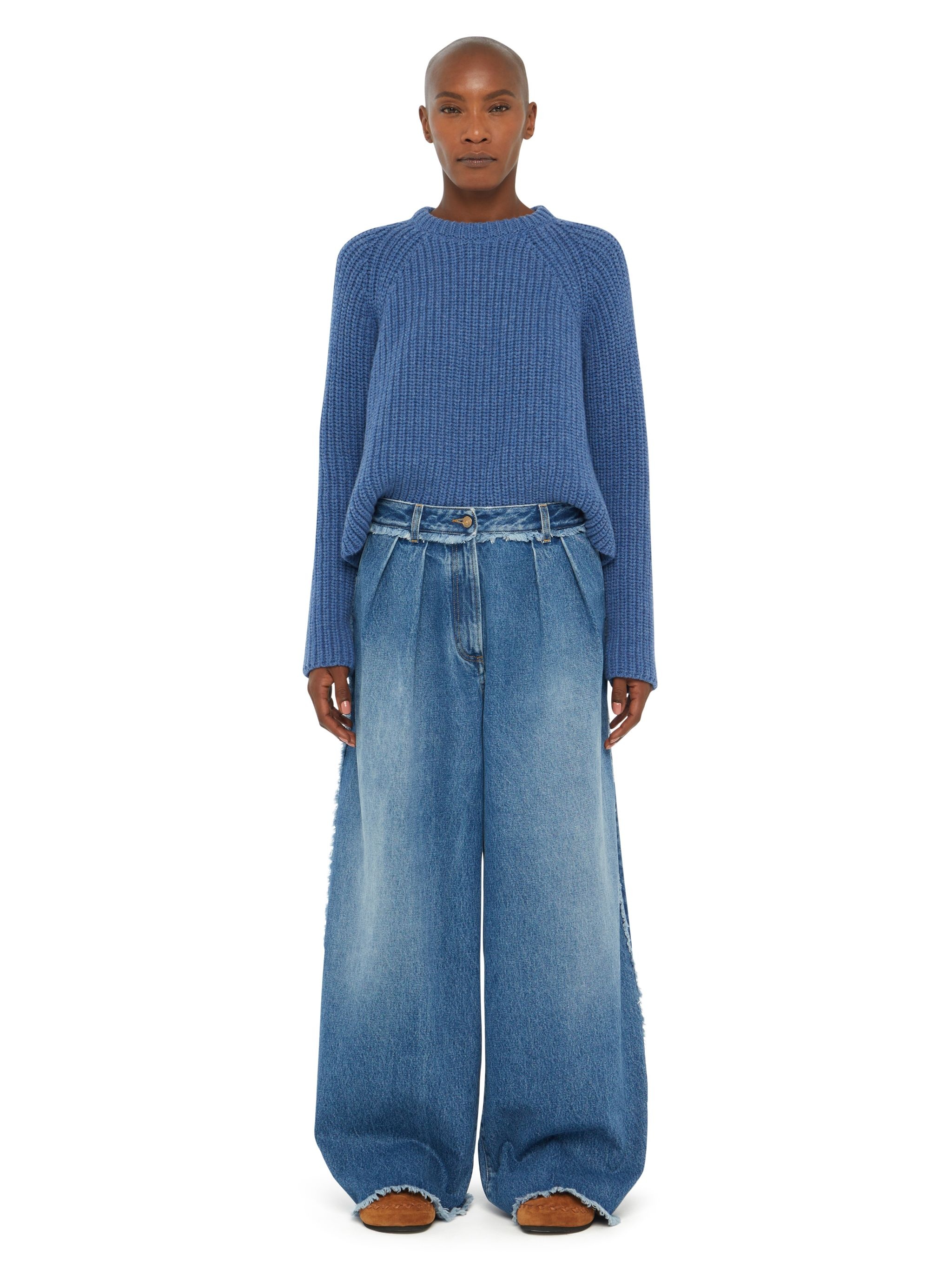 Fringed Wide Leg Denim Pants - 4