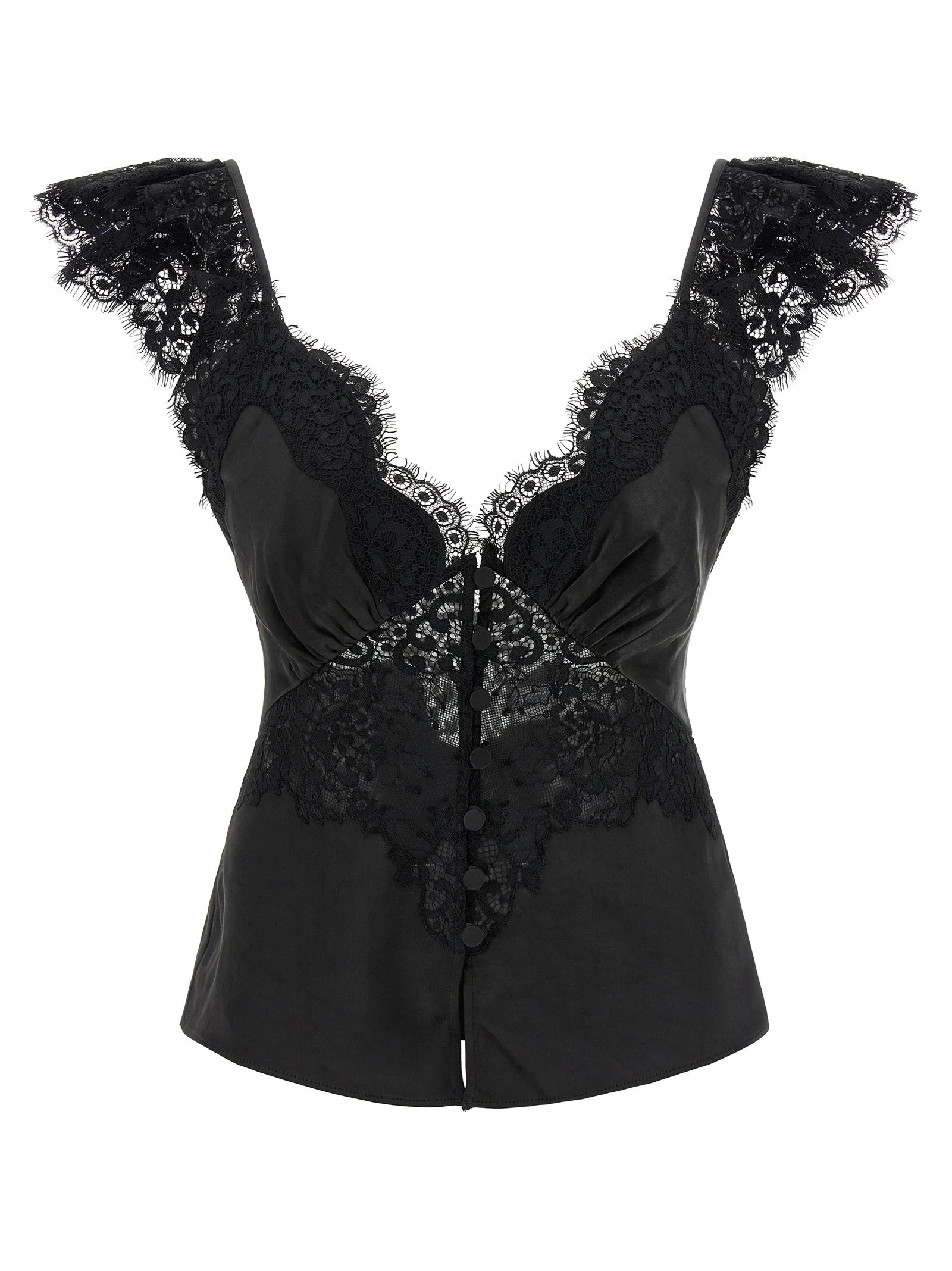 Black Satin Lace Tops Black - 1
