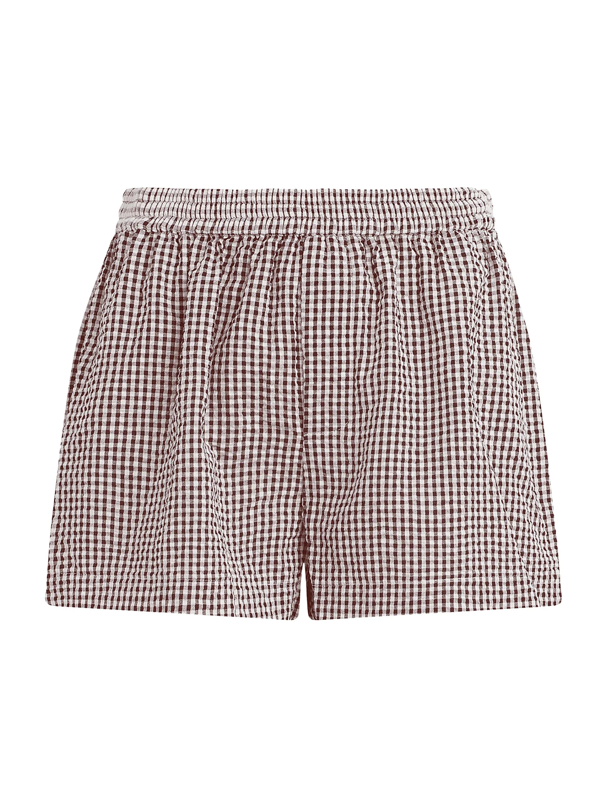 Women's The Boxer Gingham-Check Cotton-Blend Shorts - Macchiato Gingham - 1