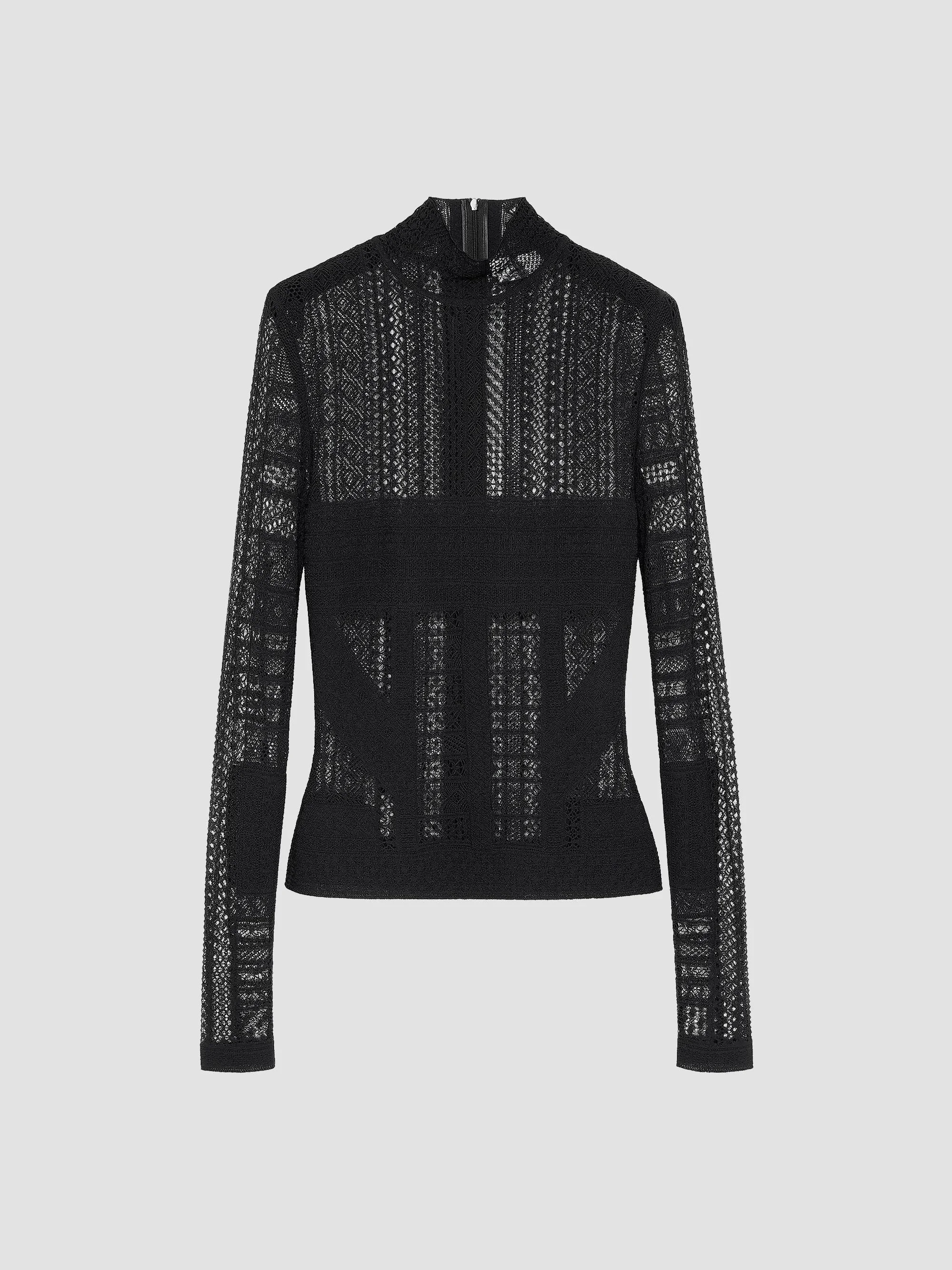Women's Sheer Lace Long-Sleeve Top - Black - 1