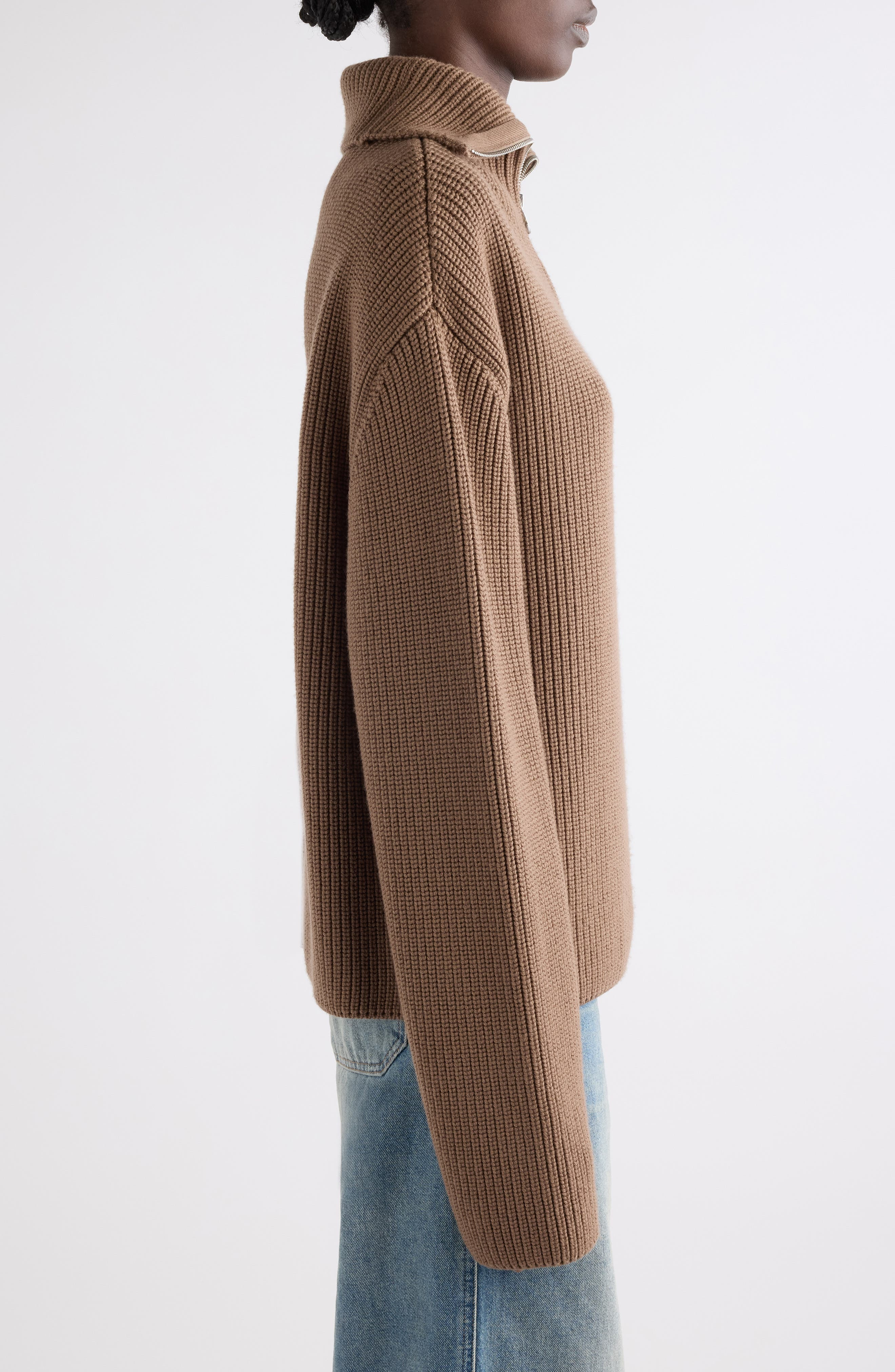 Courrèges Trucker Wool Rib Half Zip Sweater in Mocha at Nordstrom - 4