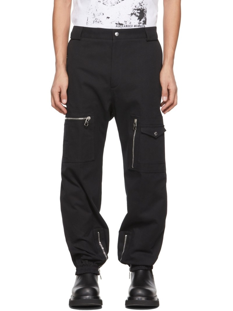 Black Cotton Canvas Cargo Trousers 1